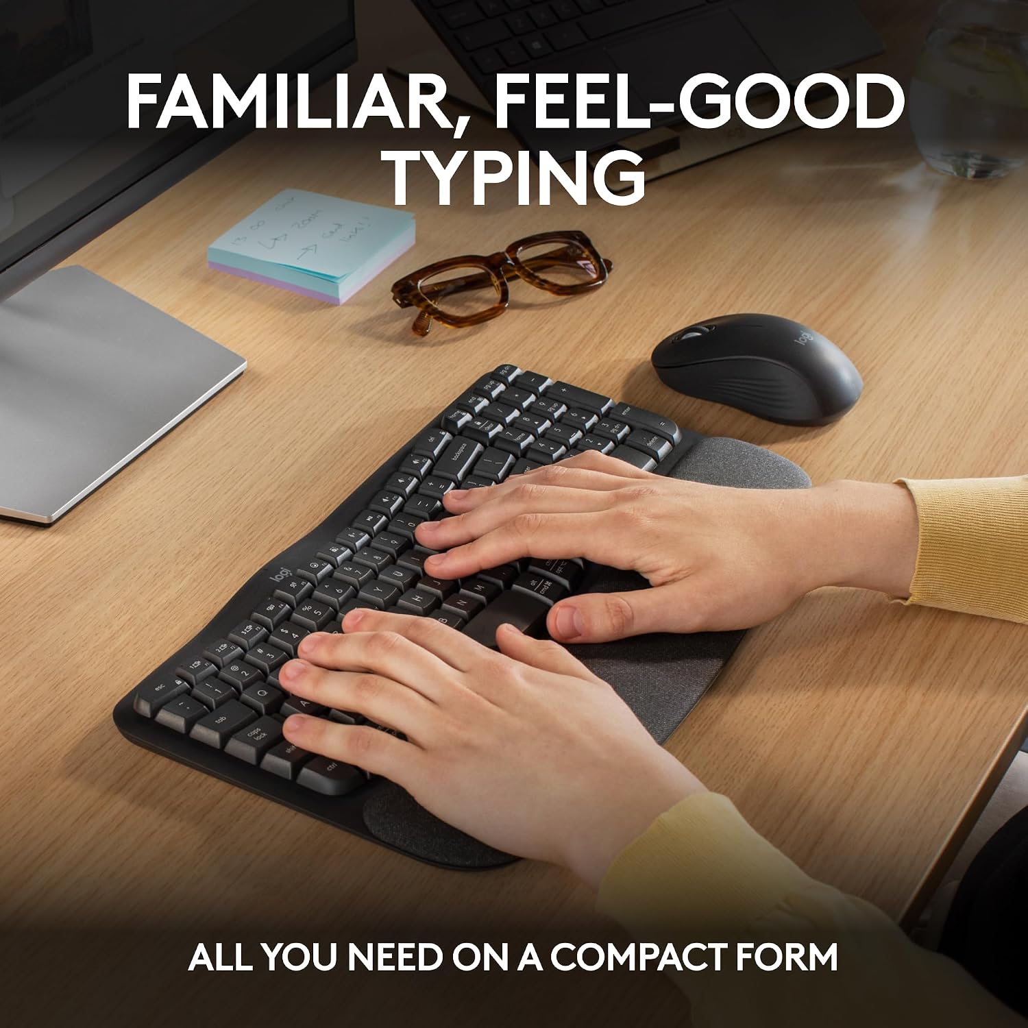 Detalle de Logitech Wave Keys MK670 Wireless Ergonomic Keyboard and Mouse Combo, Graphite