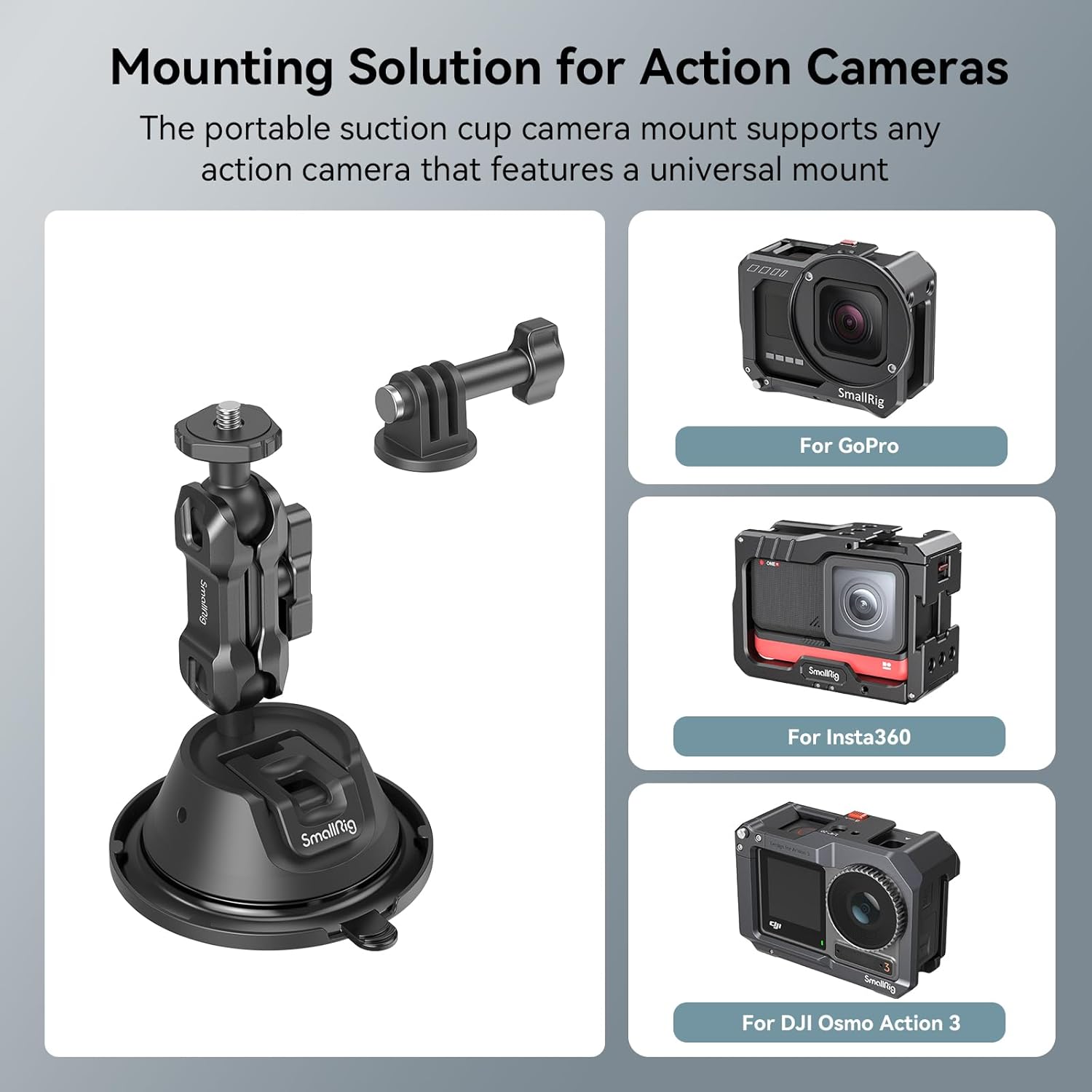 Detalle 2 de SMALLRIG 4193 supporto a ventosa doppio strato per action cam 360°