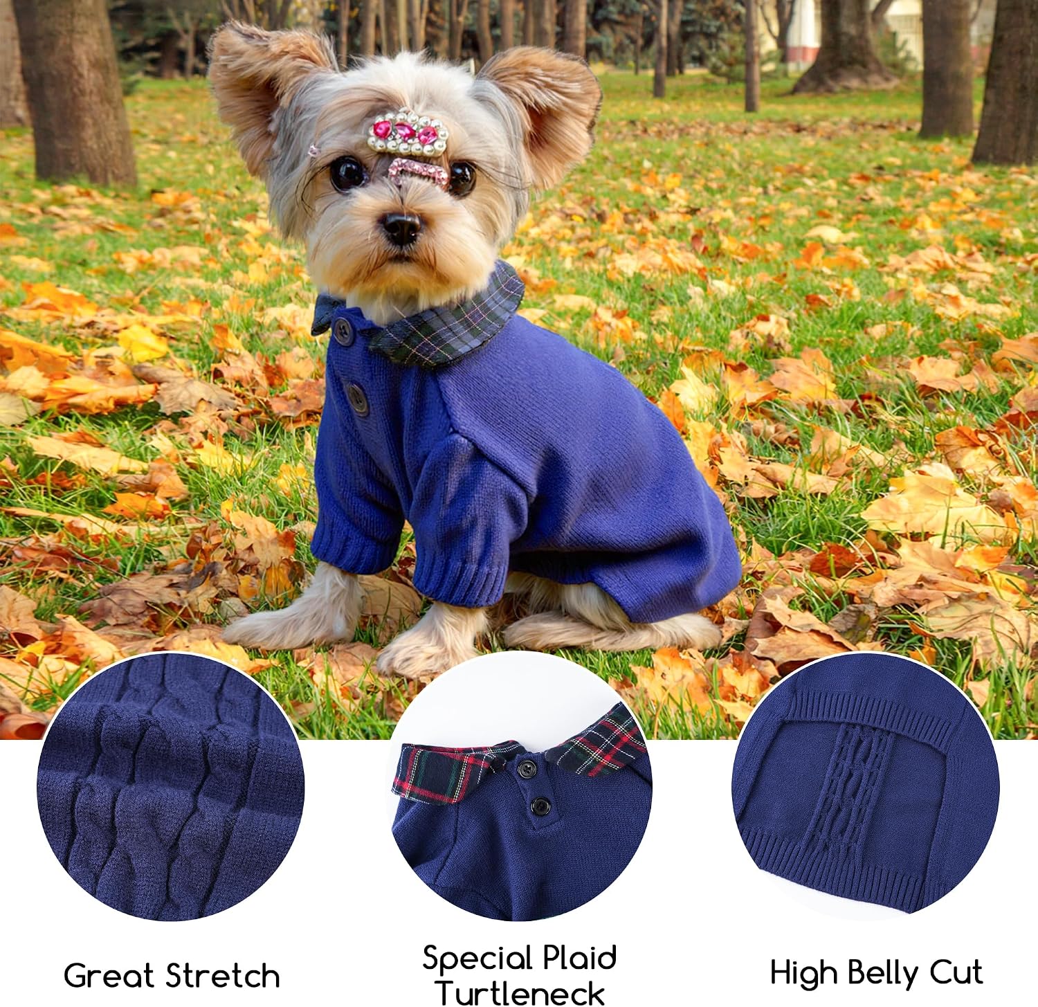 Detalle de BAOBICUTE Soft Polo Pullover Dog Sweater for Small and Medium Dogs