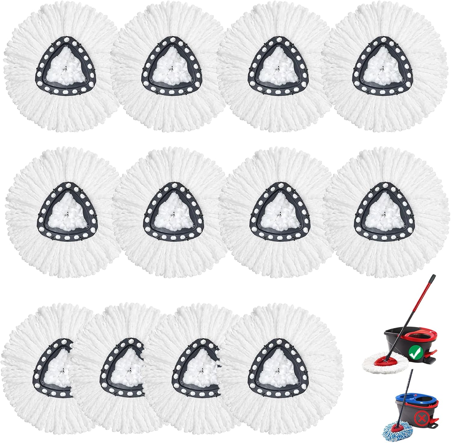 Detalle de 12 Pack Spin Mop Replacement Heads – 100% Microfiber, 360° Spin, Triangle Mop Refills