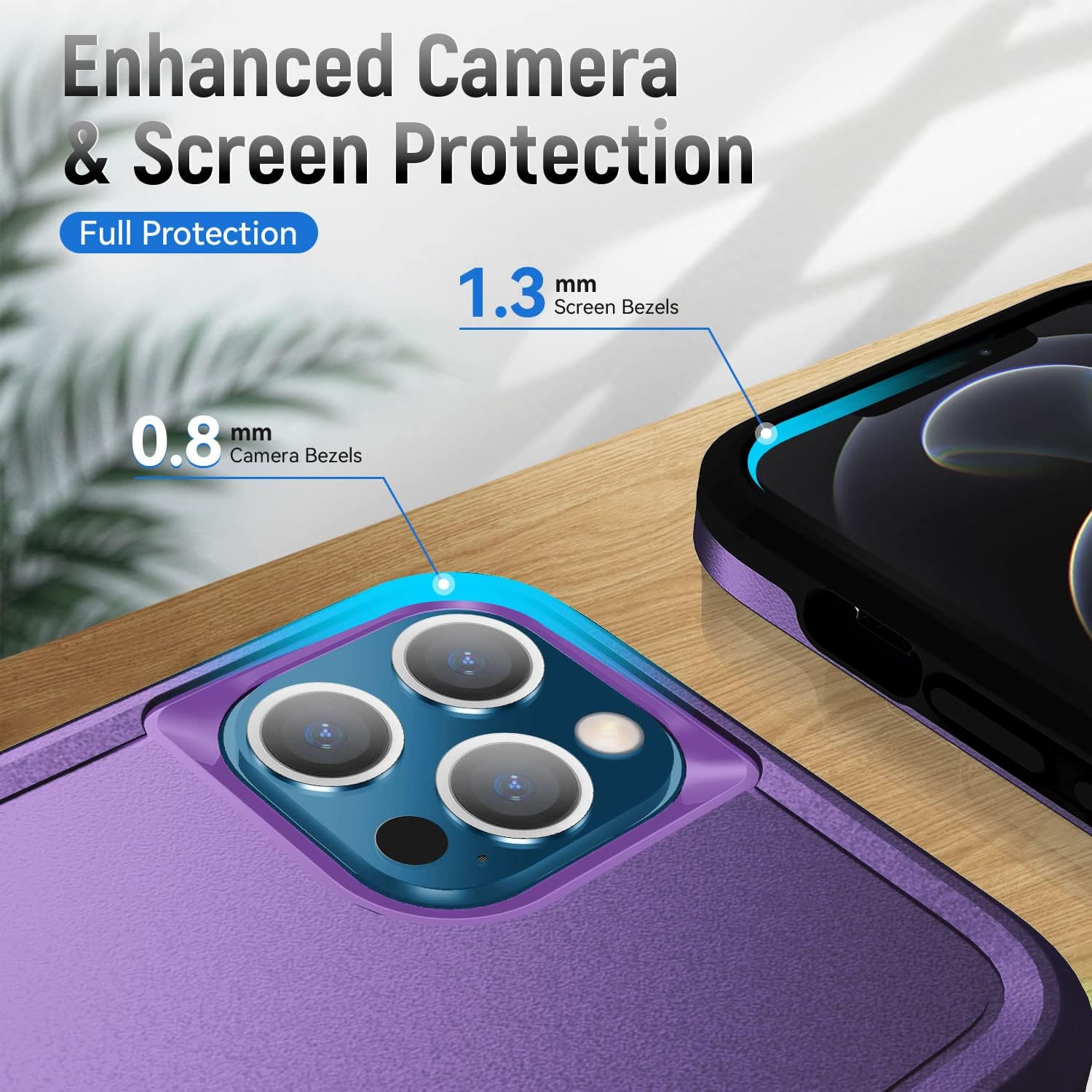Detalle de Warsia iPhone 12/12 Pro Case with HD Screen Protector – Purple, Military Grade