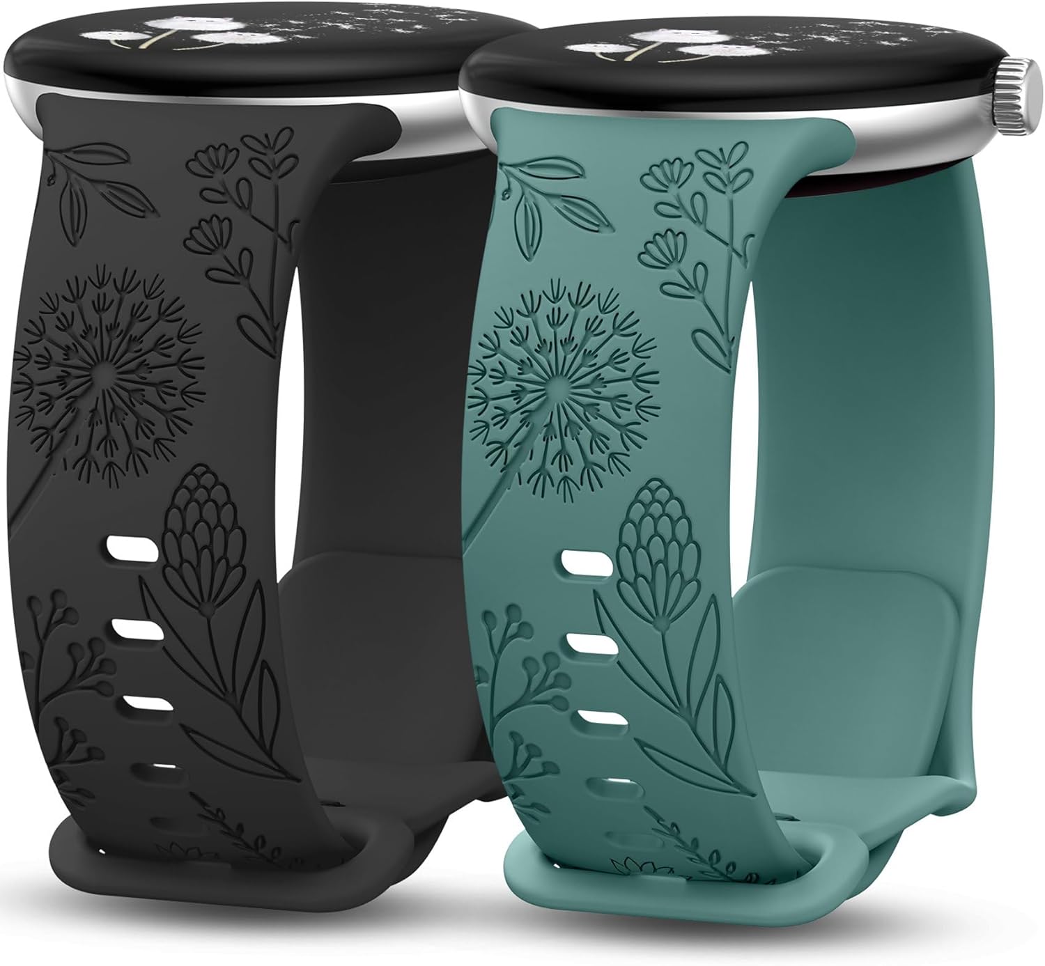 Thumbnail 6 de TOYOUTHS 2-Pack Floral Engraved Silicone Strap for Google Pixel Watch 4/3 (41mm) & Pixel Watch 2/1 — Black/White