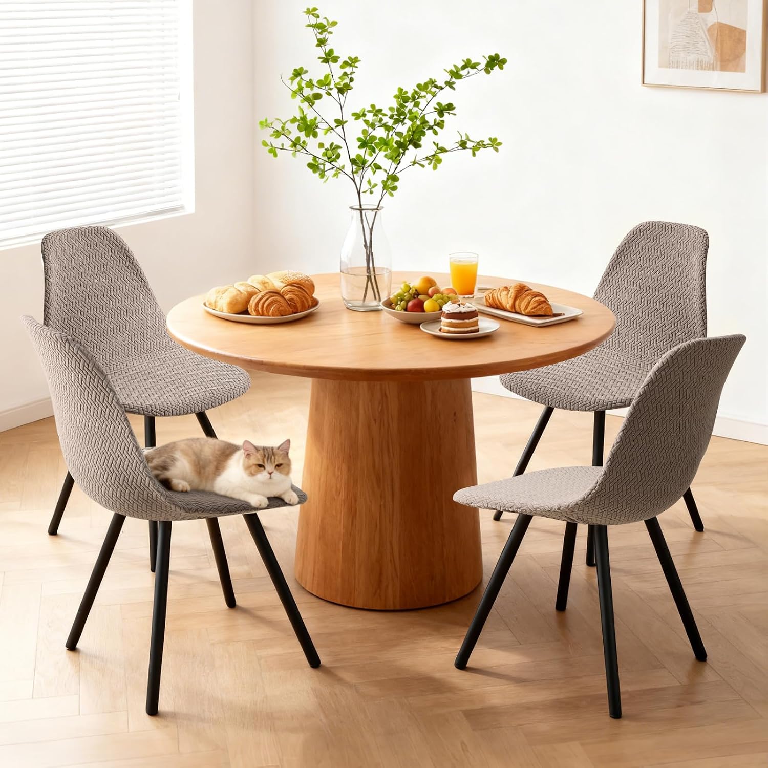 Detalle de Fuloon set van 4 rekbare stoelhoezen voor eetkamerstoelen, wasbaar en slijtvast
