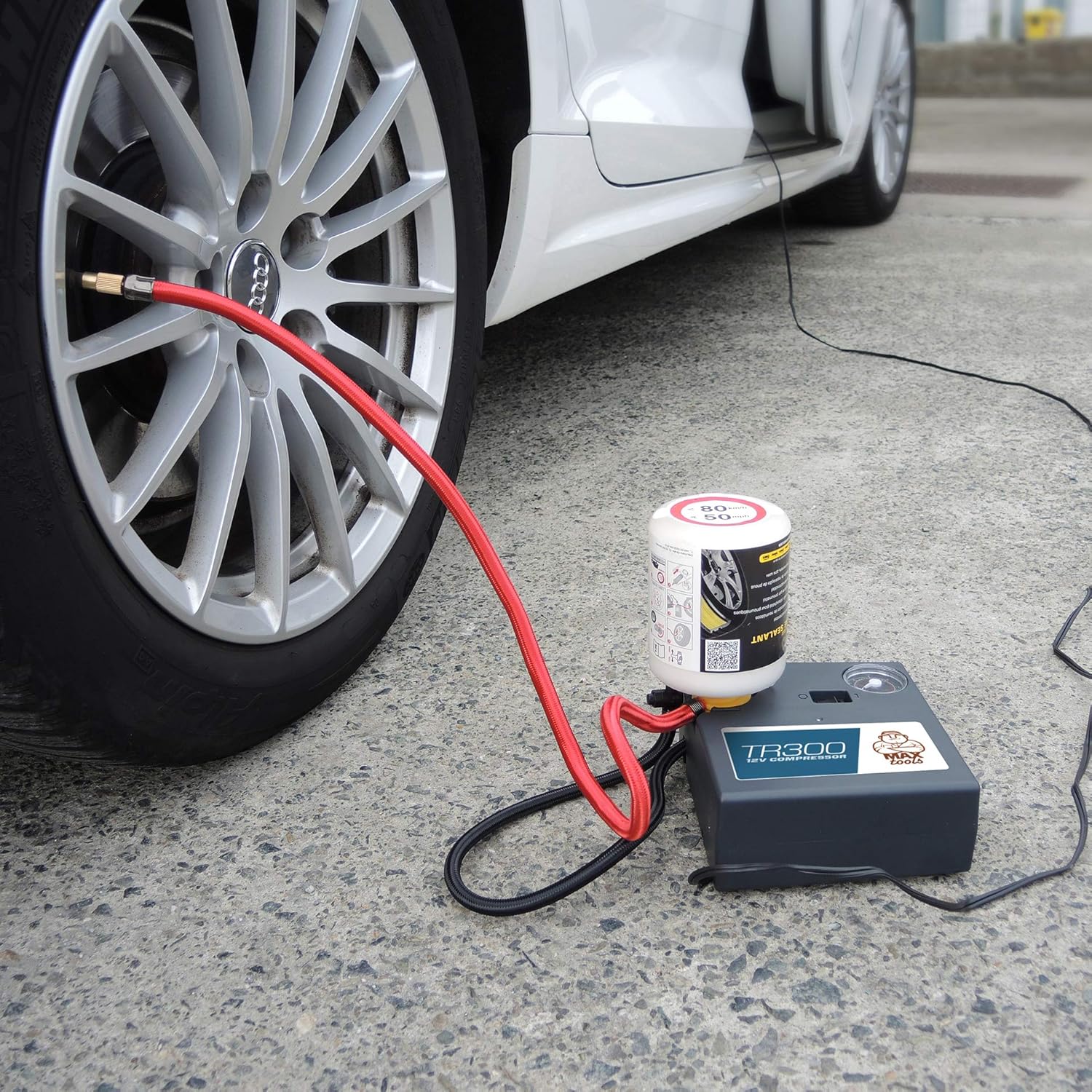 Detalle de MAXTOOLS TR300: Kit Automatico Riparazione Pneumatici SUV e Fuoristrada con Compressore 12V
