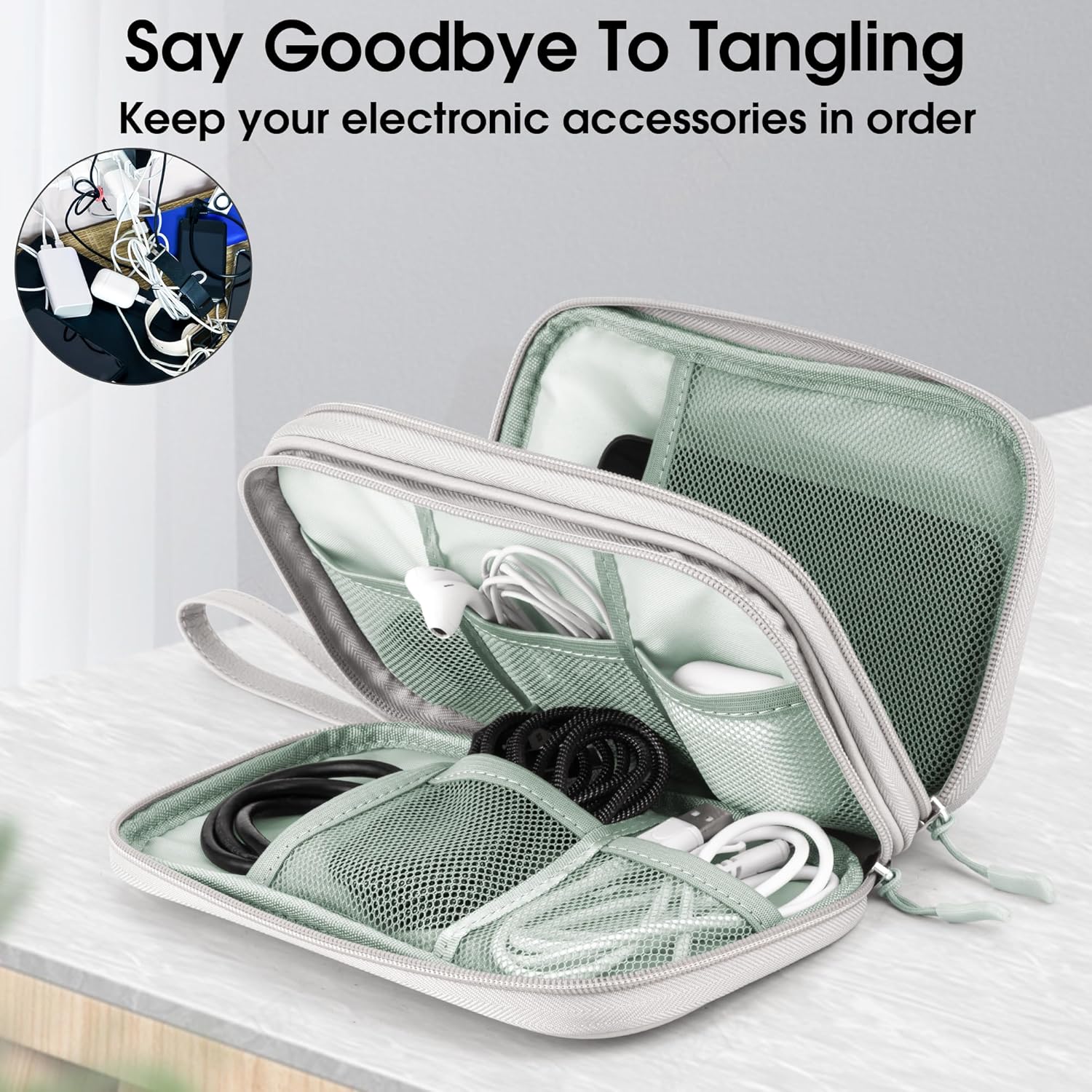 Detalle 2 de Arae PU Leather Travel Essentials Electronic Organizer – Double Layer Waterproof Case