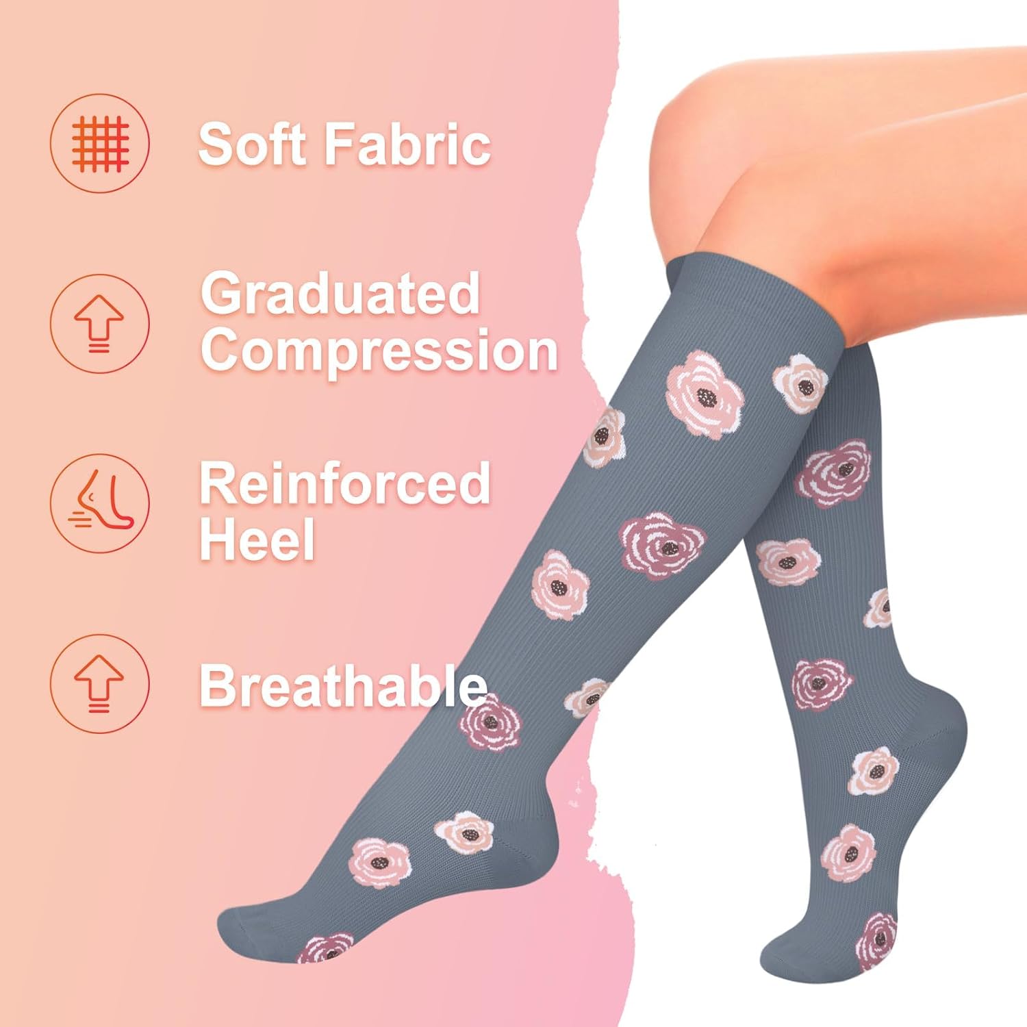 Detalle 1 de CTHH Compression Socks, 4 Pairs, 15–20 mmHg, Unisex for Work and Running