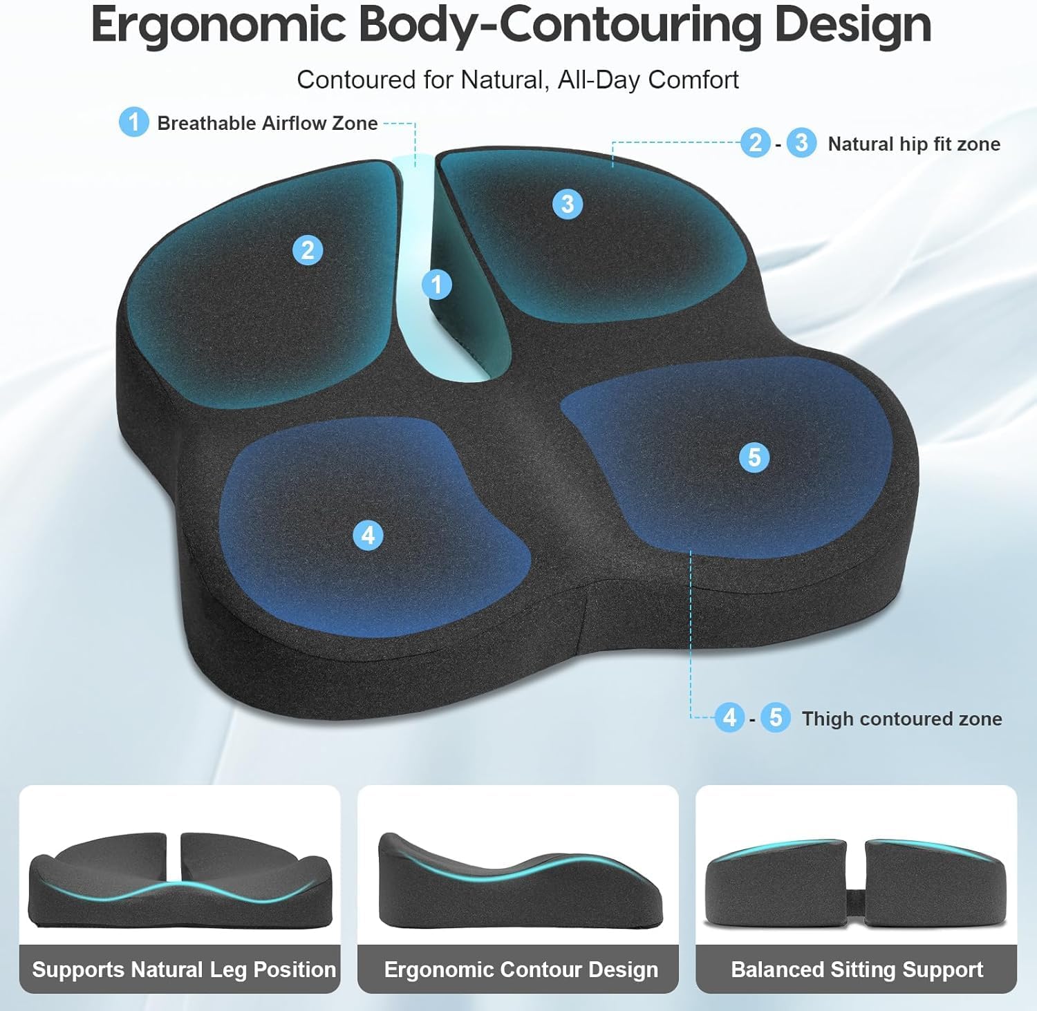 Thumbnail 1 de Cuscino in memory foam per sedia da ufficio con design 3D sagomato e base antiscivolo