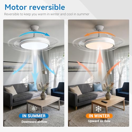 Thumbnail 6 de EXTRASTAR 106 cm Ventilatore da Soffitto con Luce e Pale Retrattili: Silenzioso, 6 Velocità, Telecomando e Motore DC