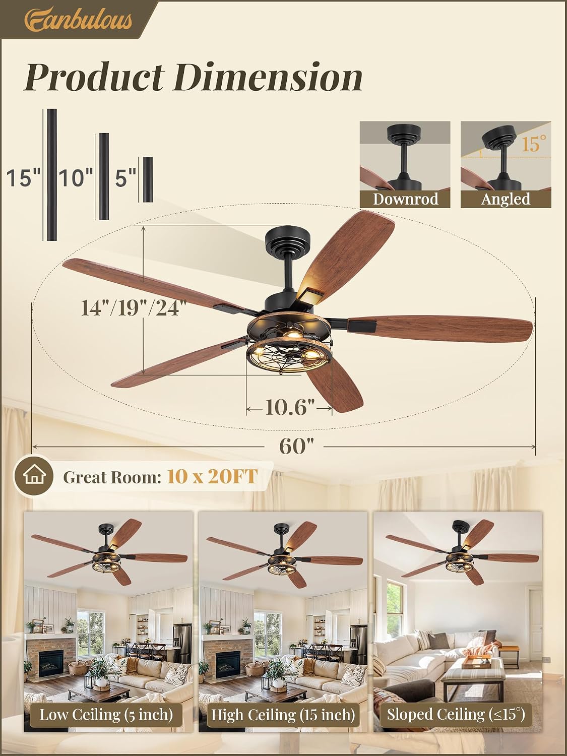 Detalle 1 de Fanbulous Ceiling Fan with Light, 60-Inch
