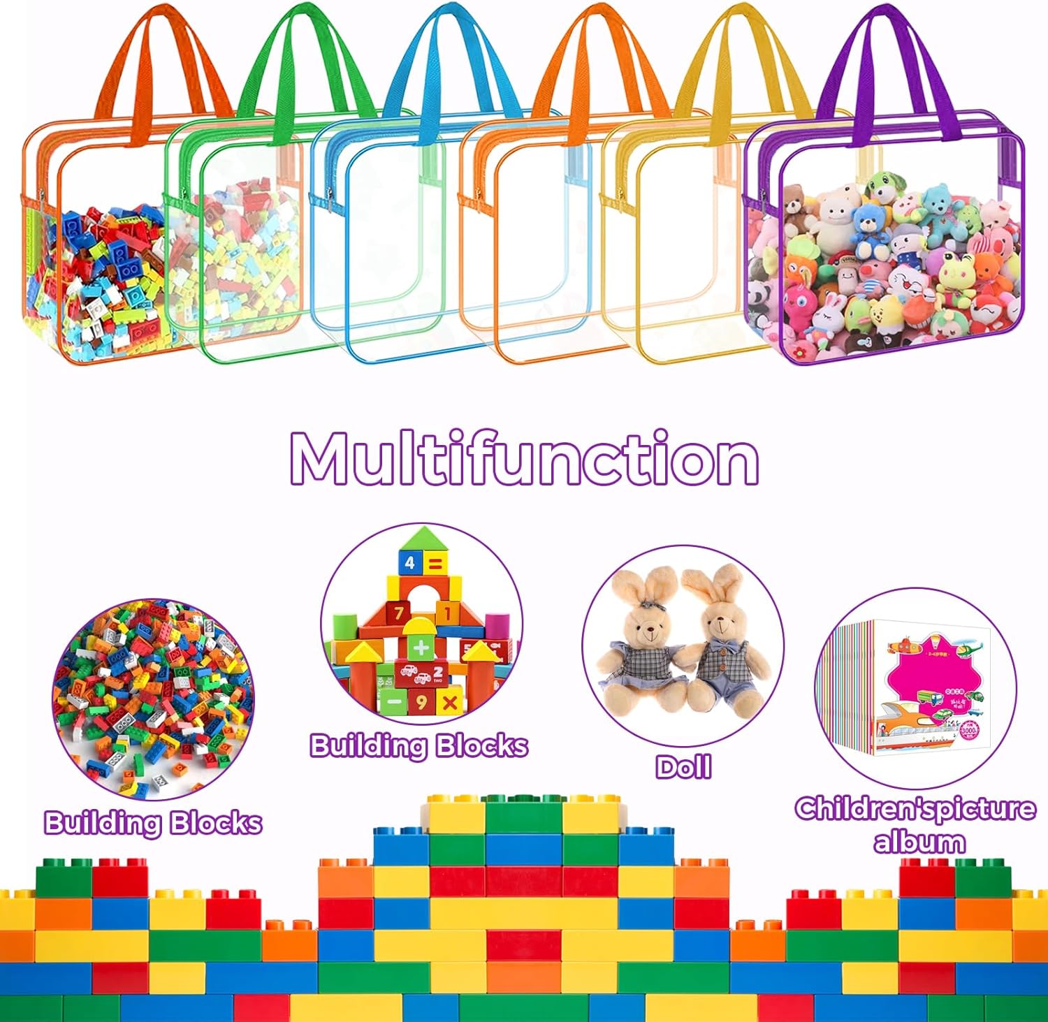 Thumbnail 5 de 6 Colors Clear Toy Storage Bags with Handles – 11.8 x 8.6 x 3.9in, PVC Waterproof Reusable Organizer Pouches
