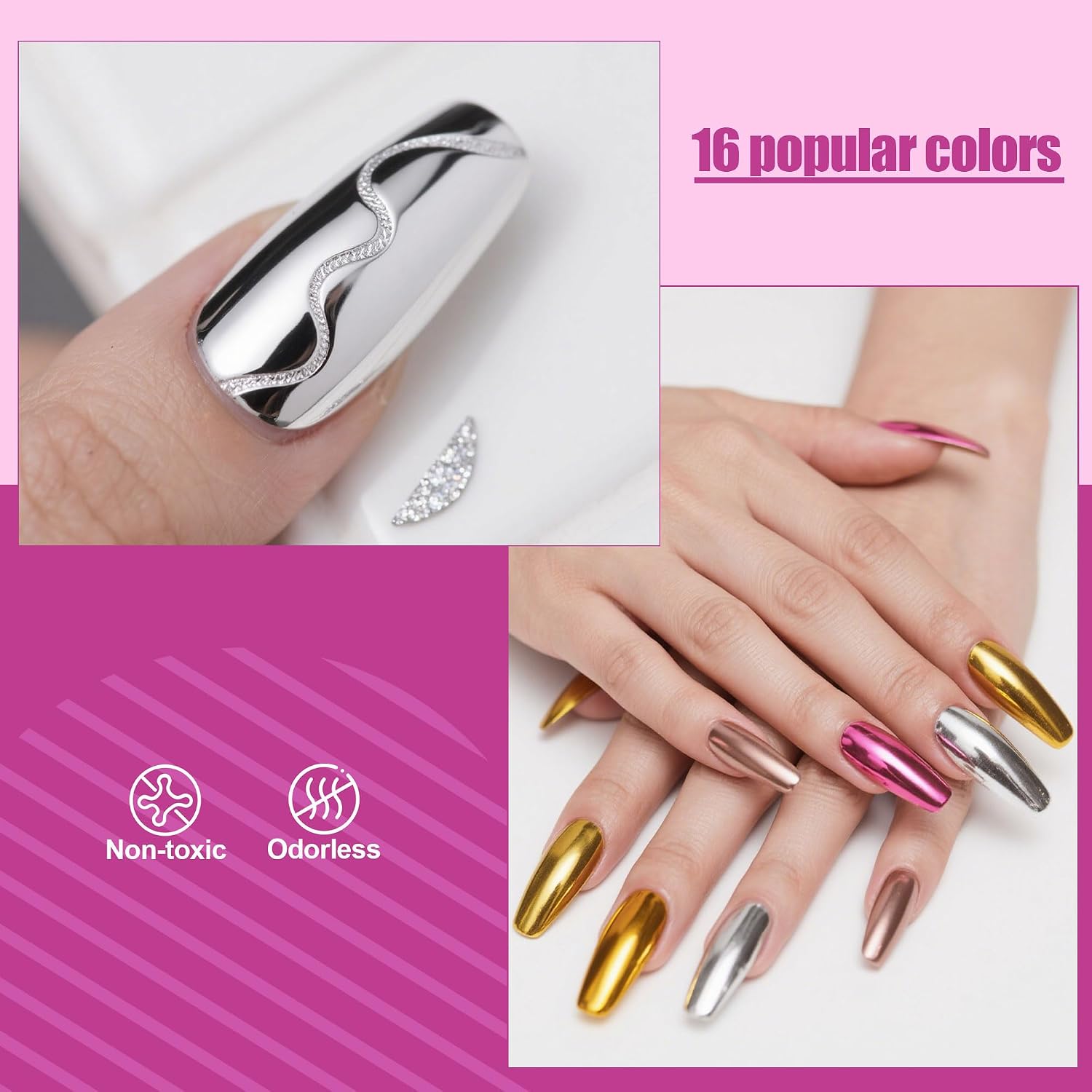 Detalle de Artdone 16 Jars Chrome Nail Powder Kit ๐