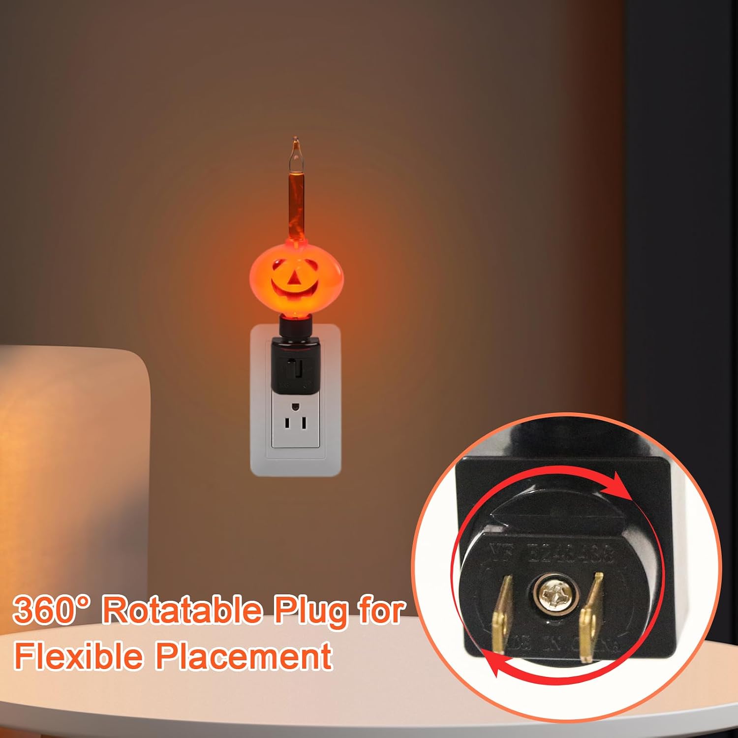 Detalle 2 de Lasumora Pumpkin Bubble Night Light with Swivel Plug and Orange Glitter