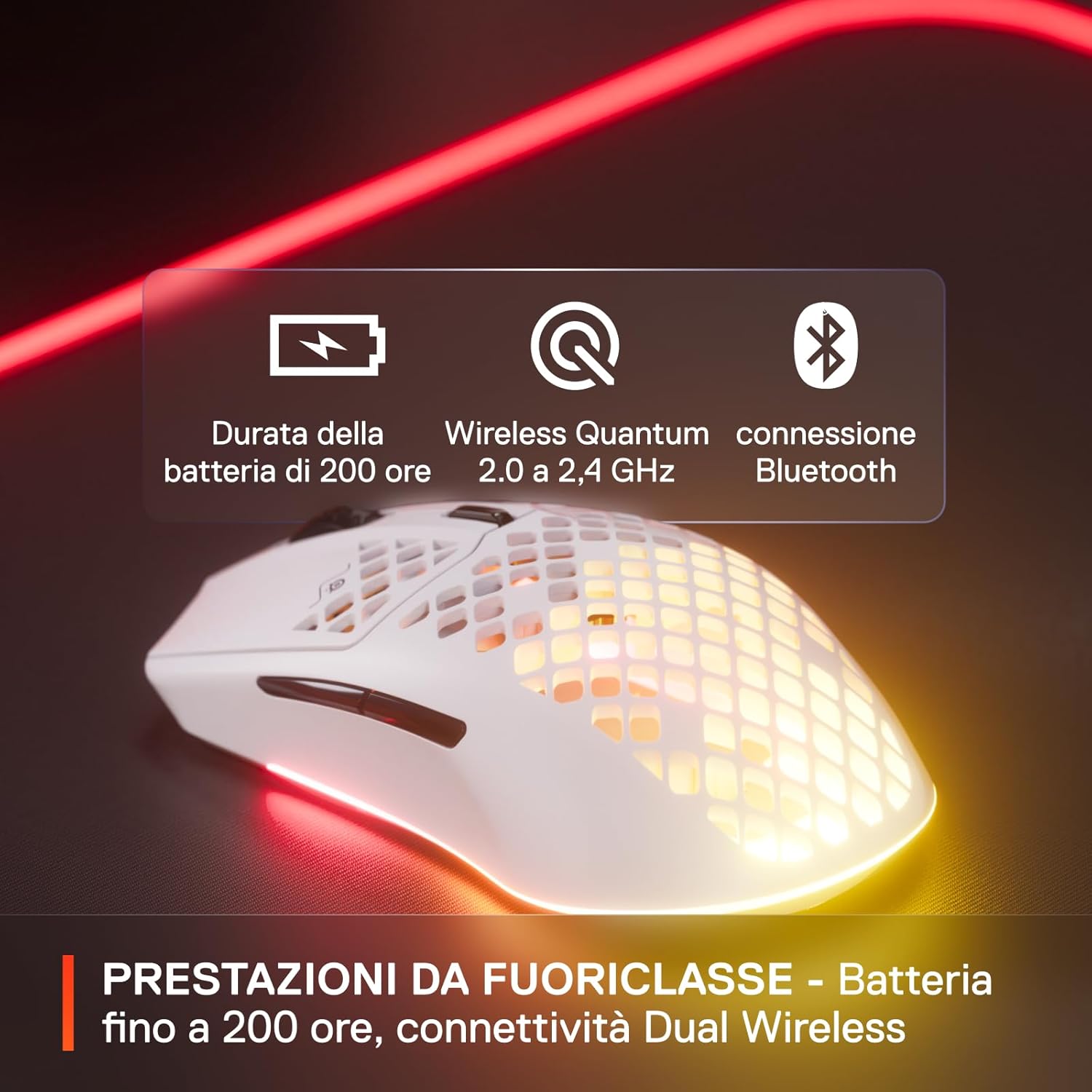 Thumbnail 6 de SteelSeries Aerox 3 Wireless “Snow” – Mouse gaming ultraleggero, RGB a 3 zone e TrueMove Air 18K DPI