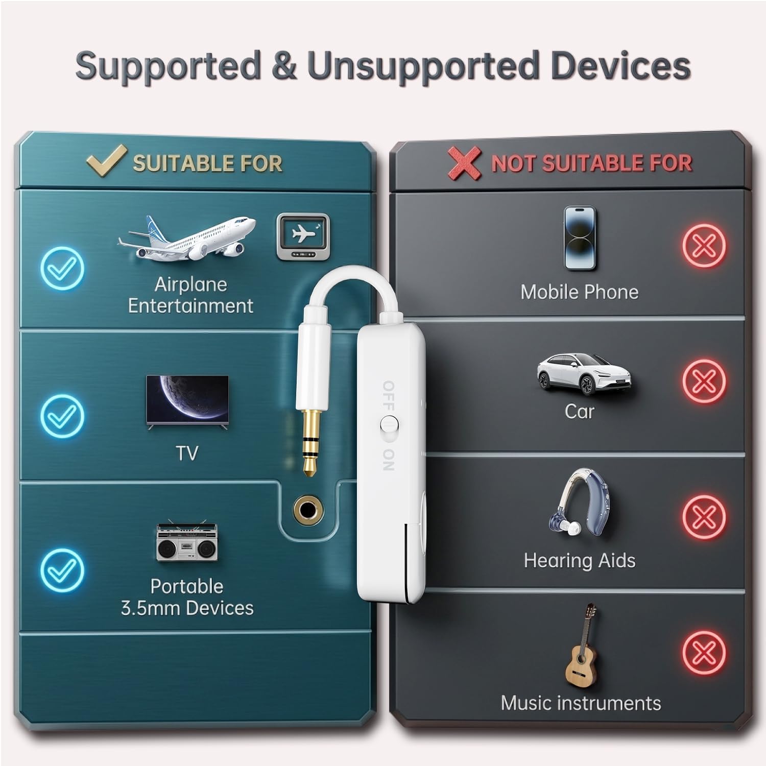 Thumbnail 3 de Airfly Airplane Bluetooth Adapter for Headphones – Dual Transmitter, 3.5mm AUX, 35H Playtime