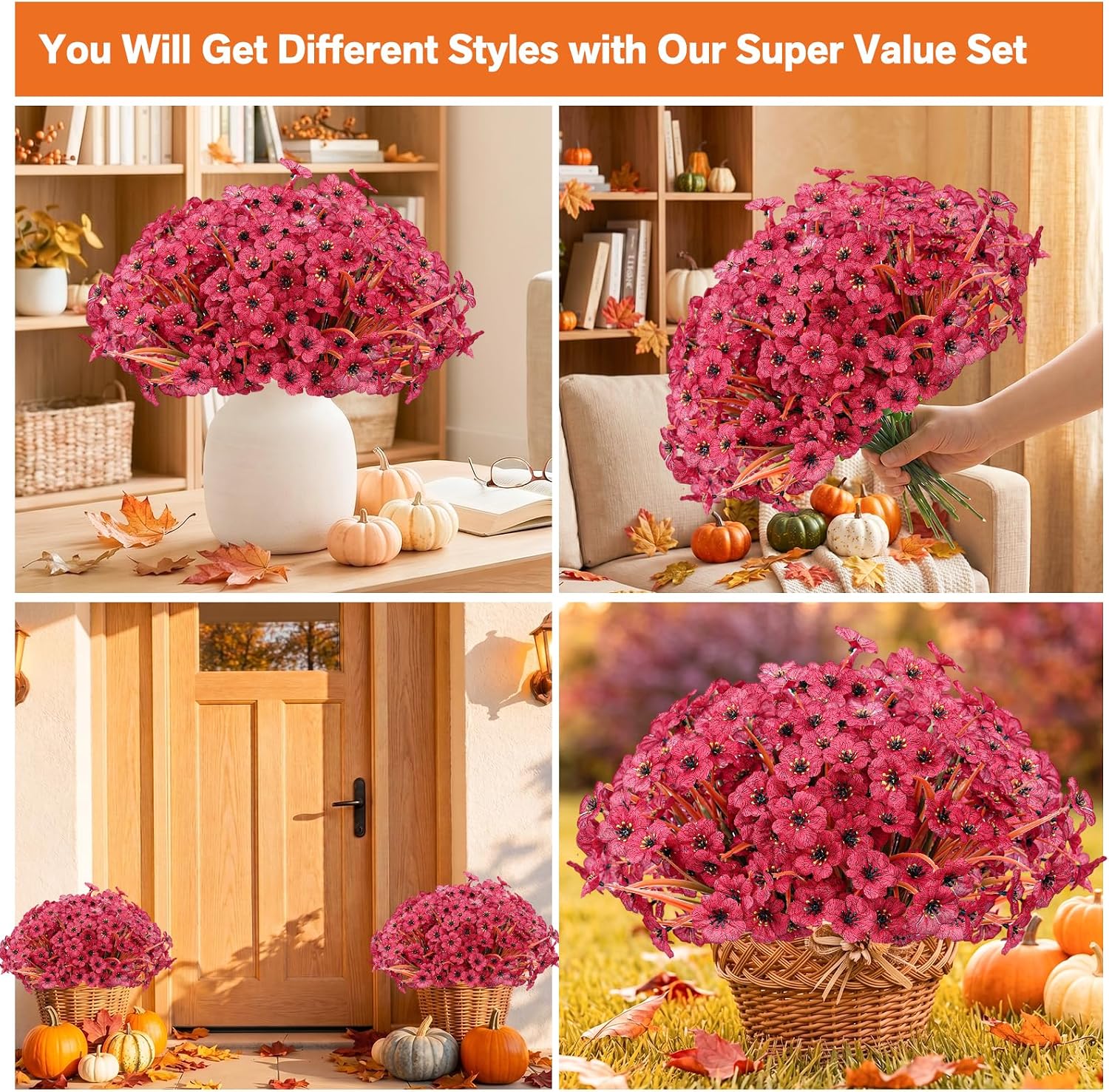 Thumbnail 2 de 22-Pack UV-Resistant Outdoor Artificial Flowers (Blue) with PE Plastic Stems