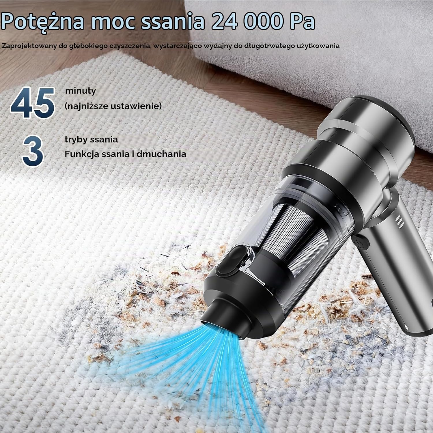 Detalle de SKUTZTEK LCH-HEL-XCQ-147 – odkurzacz ręczny 4 w 1, 24 000 Pa, filtr HEPA