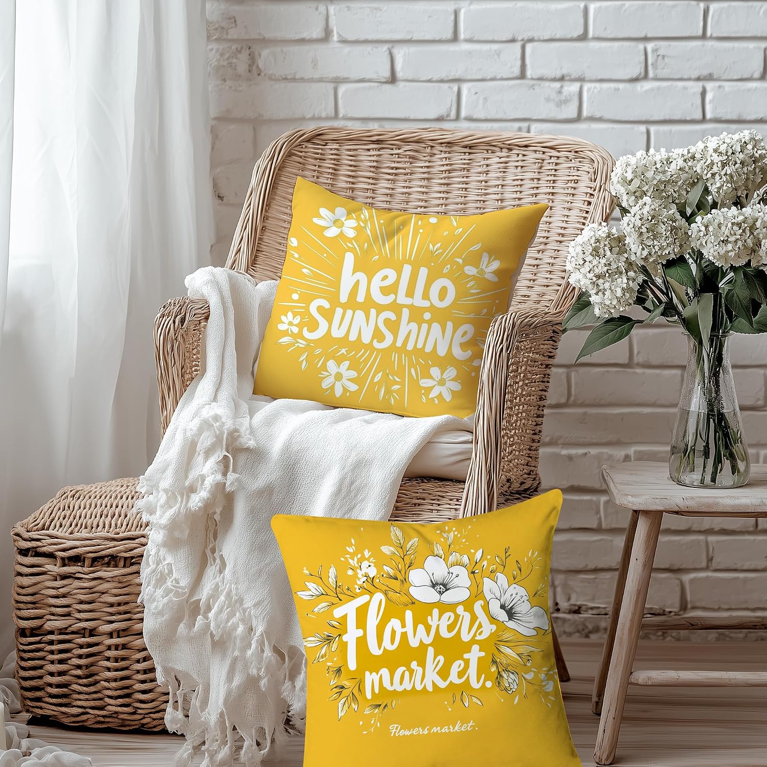 Thumbnail 6 de PVOODIRE Gelbe Kissenbezüge 40x40 cm – 4er Set aus Leinen mit Blumenmuster