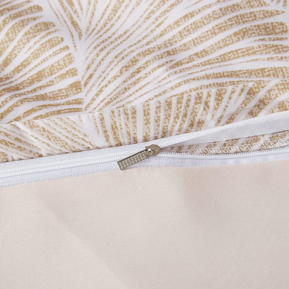 Thumbnail 3 de Parure de lit Michorinee housse de couette 220x240 beige motif feuilles tropicales réversible en microfibre avec fermeture éclair (2 taies 65x65)