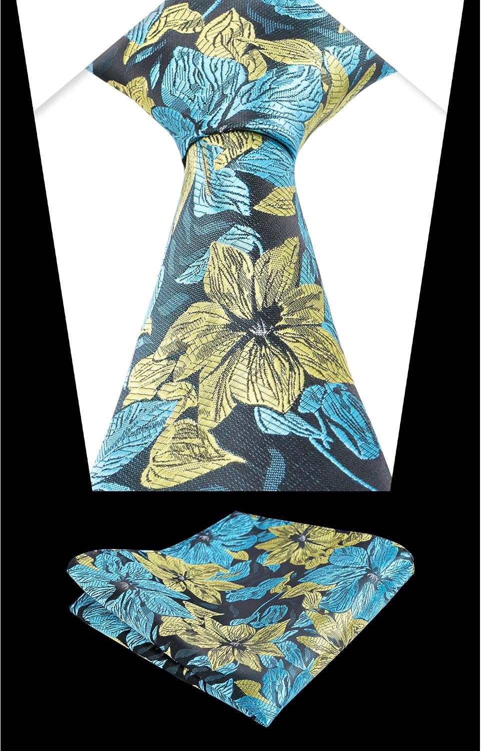 Thumbnail 4 de Alizeal Floral Silk-Feel Tie and Hanky Set for Weddings