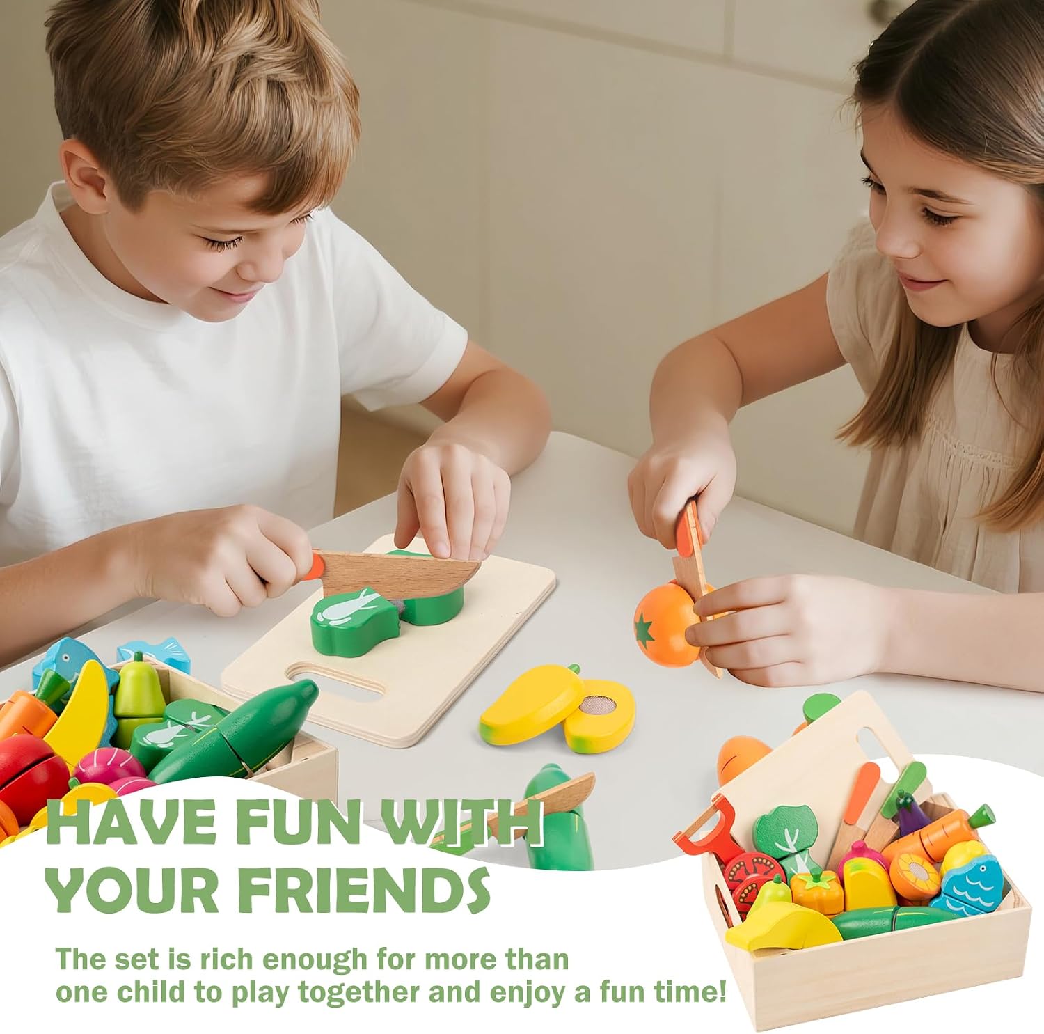 Detalle 2 de FMSKS Wooden Play Food – A colourful, Velcro-cut fruit set for imaginative play