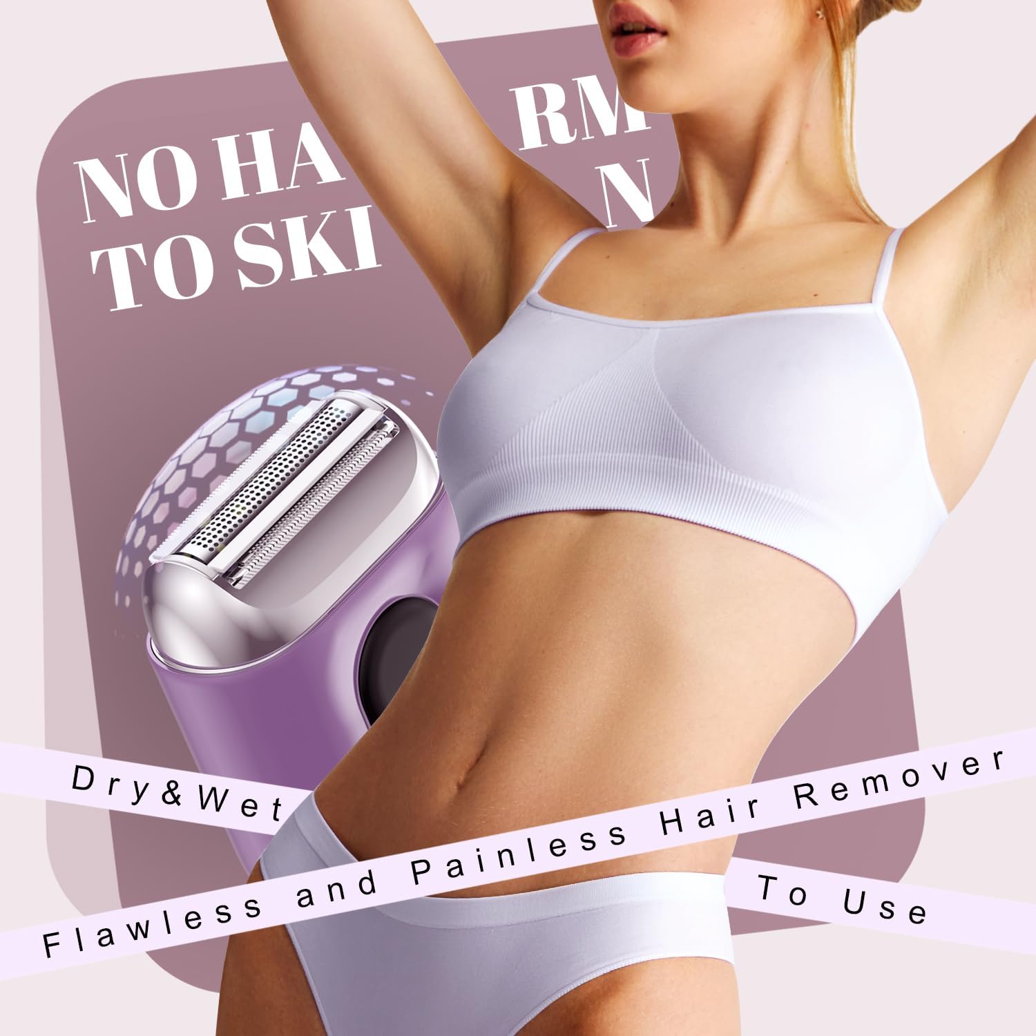 Detalle de Cordless Electric Shaver for Women: Mini Razor with LED Display (Bright Purple)