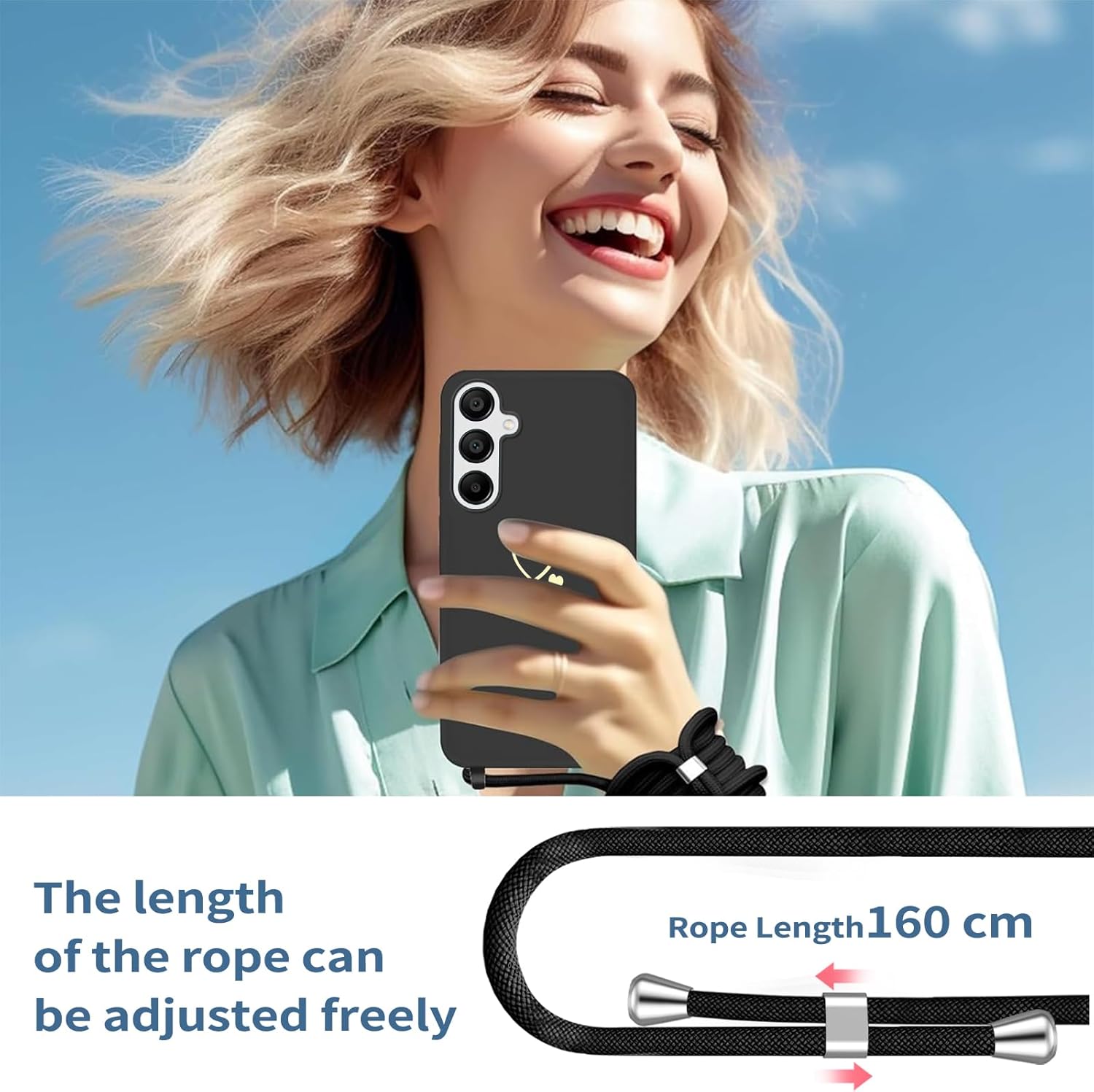 Thumbnail 5 de Yichxu Handyband-Hülle für Samsung Galaxy A05s mit Band – Herz Design, Silikonhülle mit Kette, schutzhafte Liquid Silicone Case