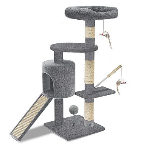 Detalle de VOUNOT Arbre à Chat avec Griffoir et Niche – Hauteur 112 cm, Gris