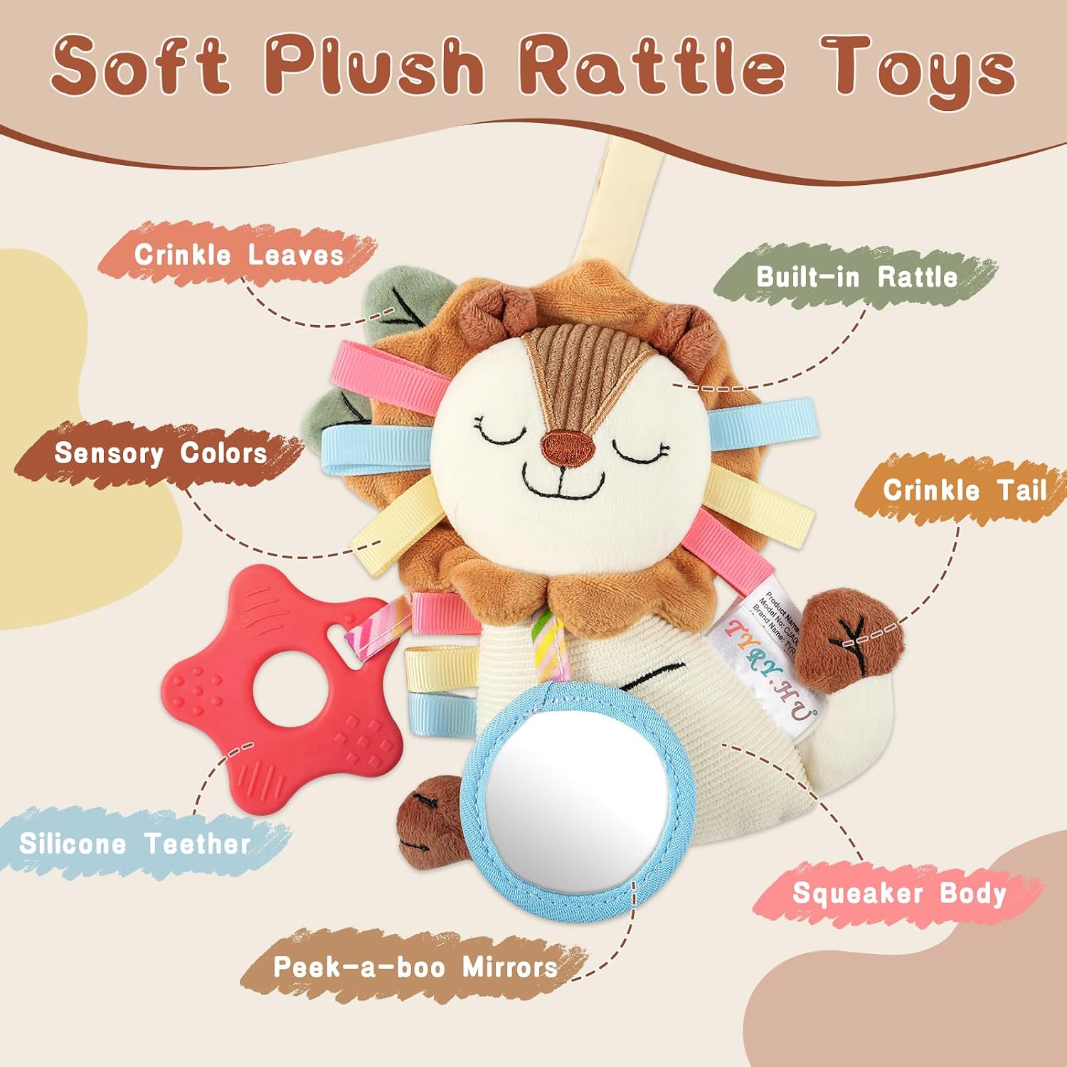 Detalle de TYRY.HU Baby Greifling mit Riemen – Löwe, vielseitiges Spielzeug für Baby 0–12 Monate