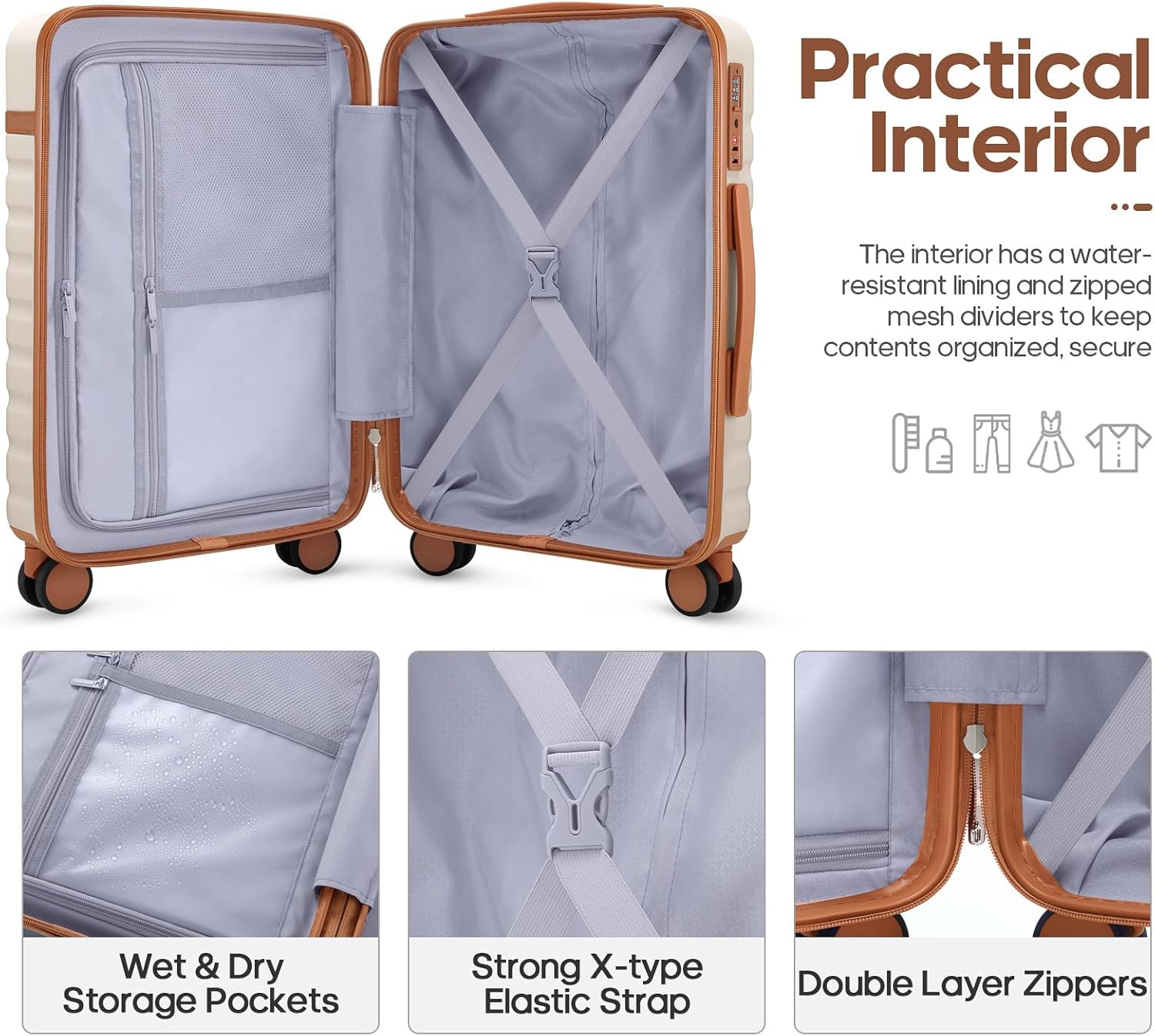 Thumbnail 1 de UKEIN 3-Piece Luggage Set: 20-Inch Carry-On with TSA Lock and Travel Backpack (Beige)