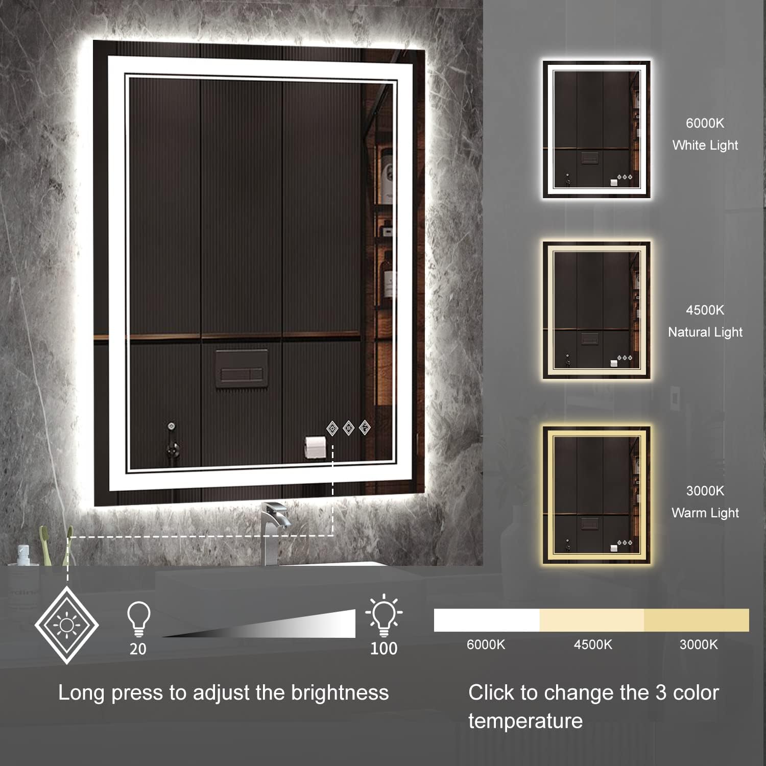 Detalle 1 de VanPokins LED Bathroom Mirror 28 x 36 Inch