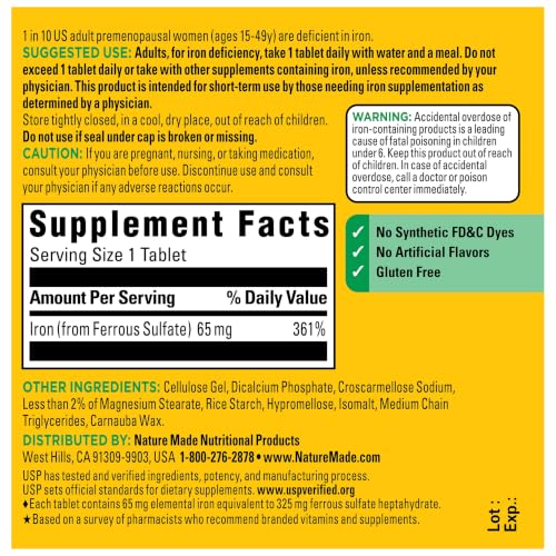 Thumbnail 6 de Nature Made Iron 65 mg (325 mg Ferrous Sulfate) Tablets – 180-Count Bottle