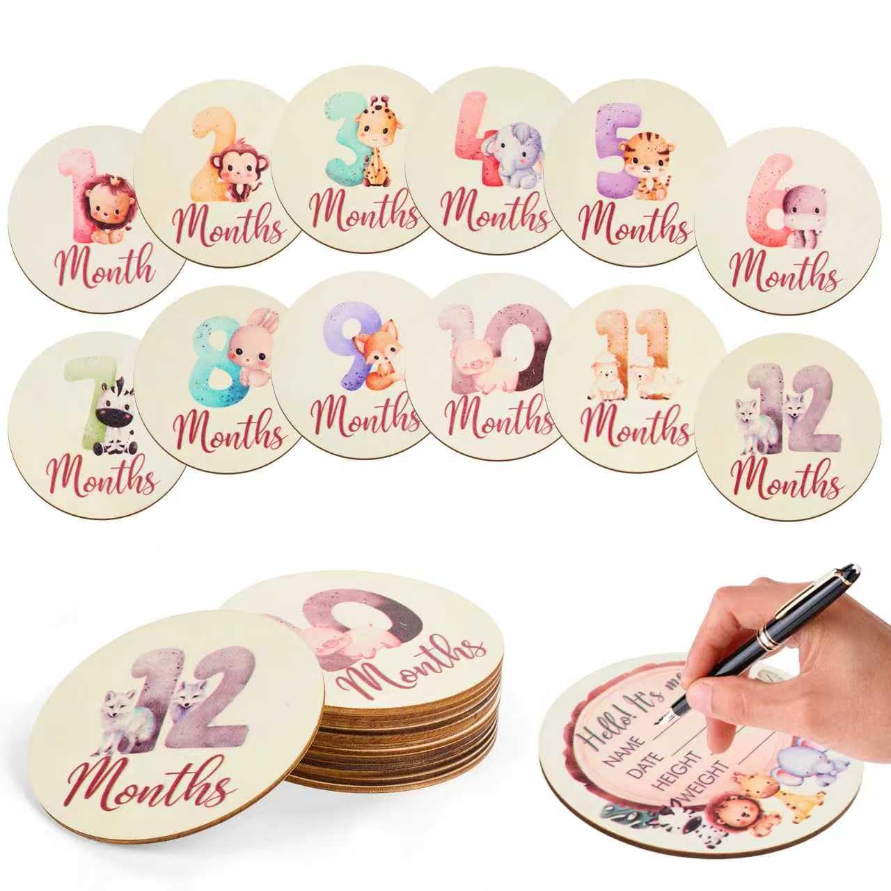 Detalle de Wooden Baby Milestone Signs 13-Piece Set
