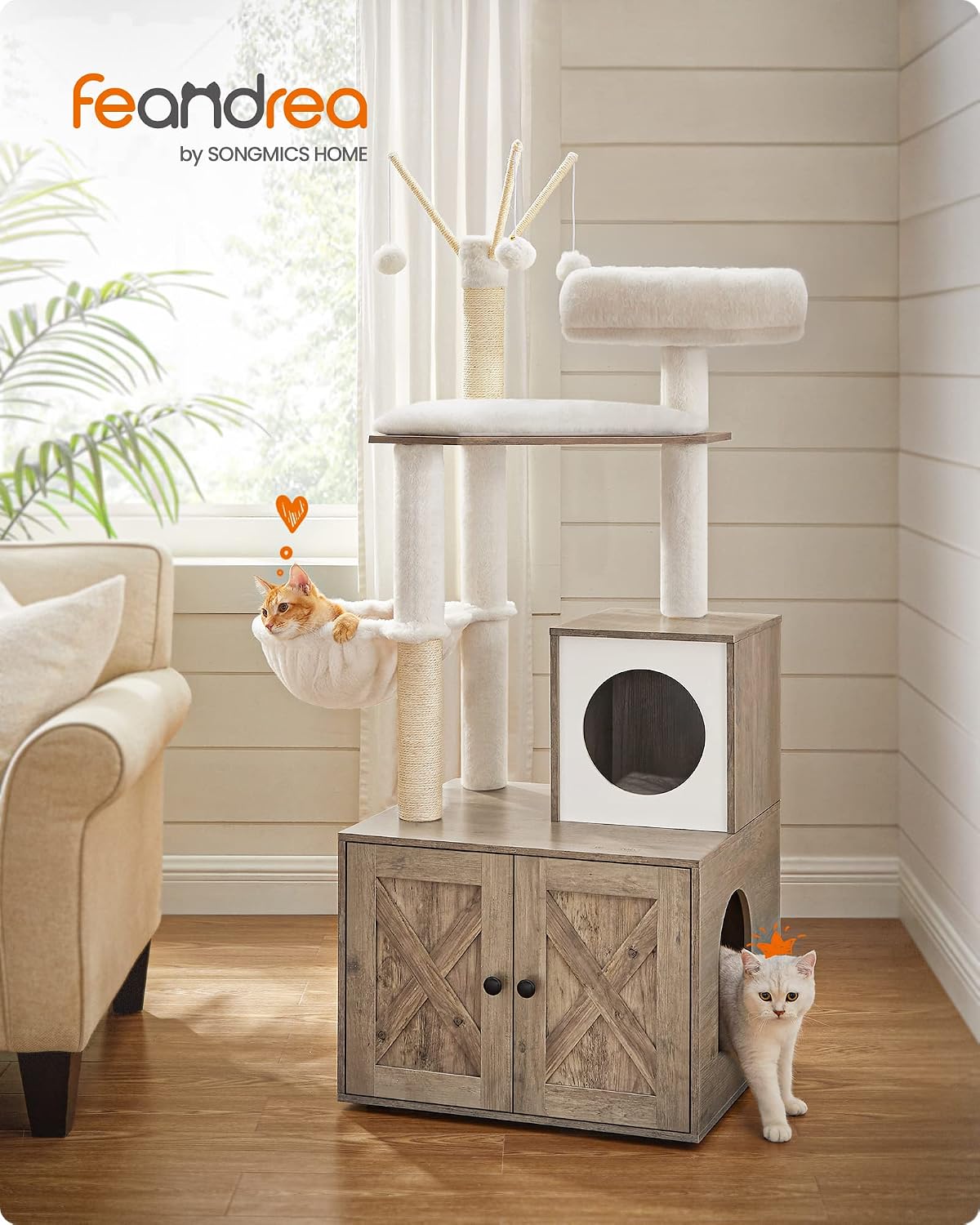 Detalle 2 de Feandrea HAINS PCT113G01 2-in-1 Cat Tree with Litter Box Enclosure