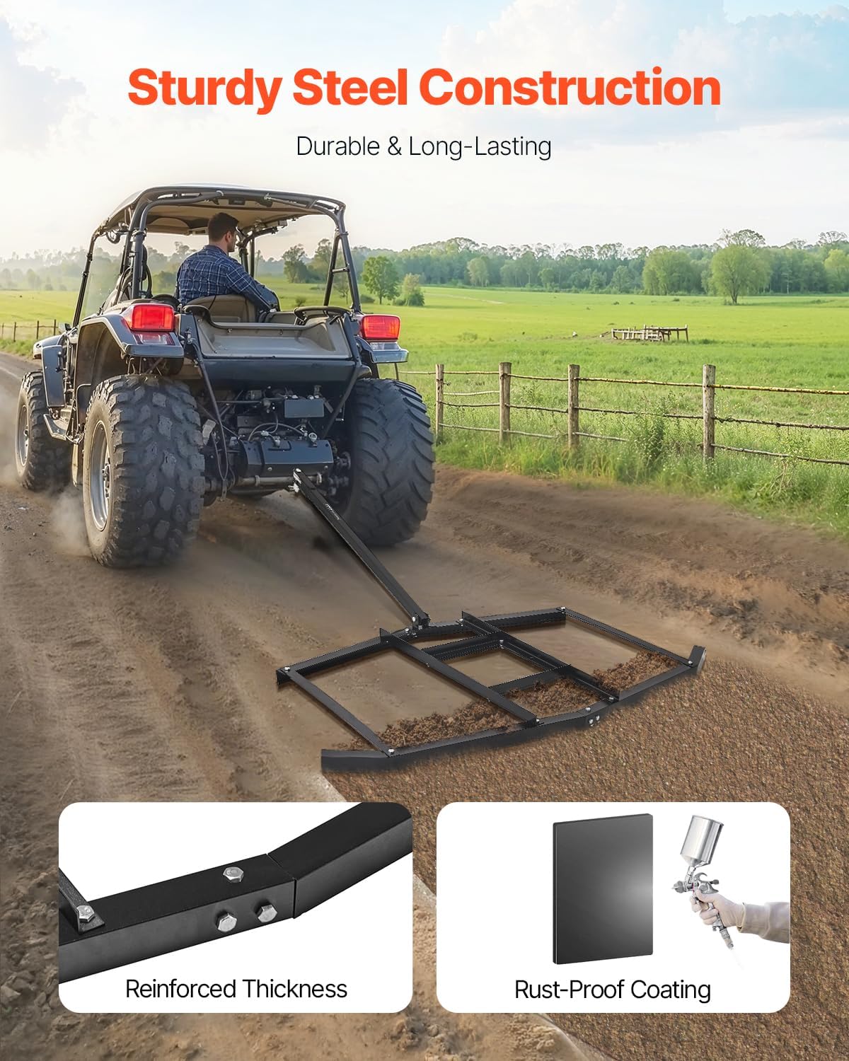 Detalle de VEVOR QYP74IN Drag Harrow, 74-Inch Q235 Steel Grader with Adjustable Bars