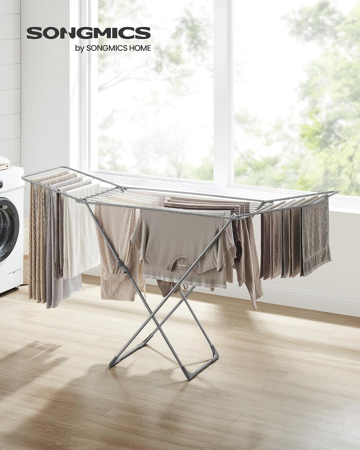 Detalle 2 de SONGMICS LLR540G01 BUNJI Clothes Airer, 18 m Drying Space, Foldable
