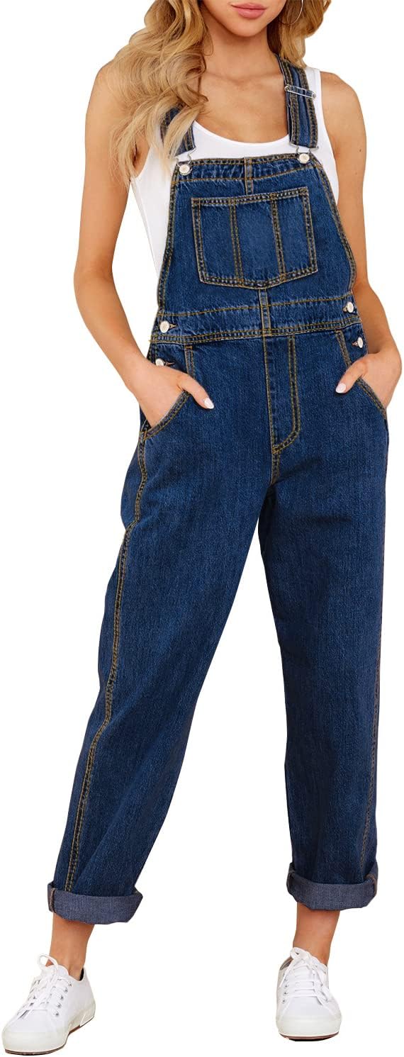 Detalle de luvamia Women's Casual Denim Bib Overalls — Stretch Jumpsuit