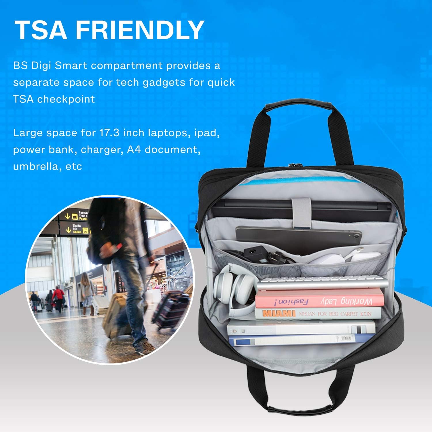 Detalle 2 de bagsmart 17,3-Zoll Laptoptasche – Erweiterbare Aktentasche für Business, Reisen und Alltag