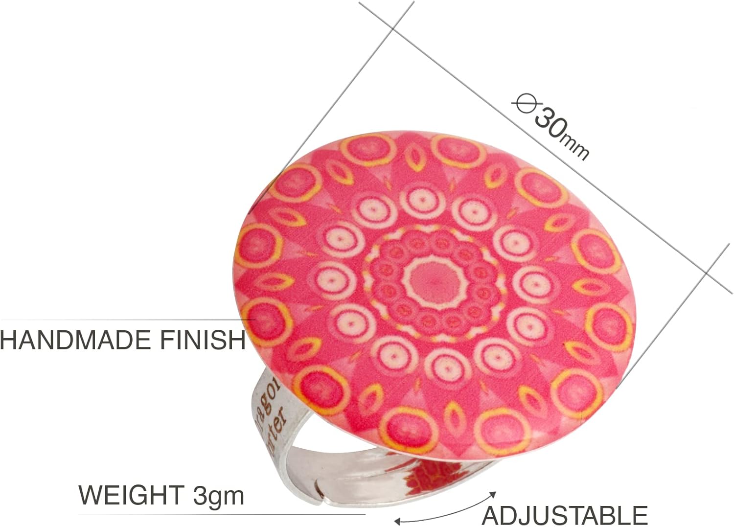 Detalle 2 de Anillo Boho Mandala Ajustable 3 cm Coral Rojo