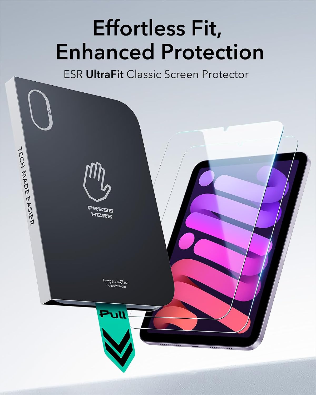 Detalle de ESR 2er-Set Panzerglas für iPad Mini 7 (2024) & Mini 6 (2021) – mit UltraFit-Ablage, 9H & blasenfreiem Aufbringen