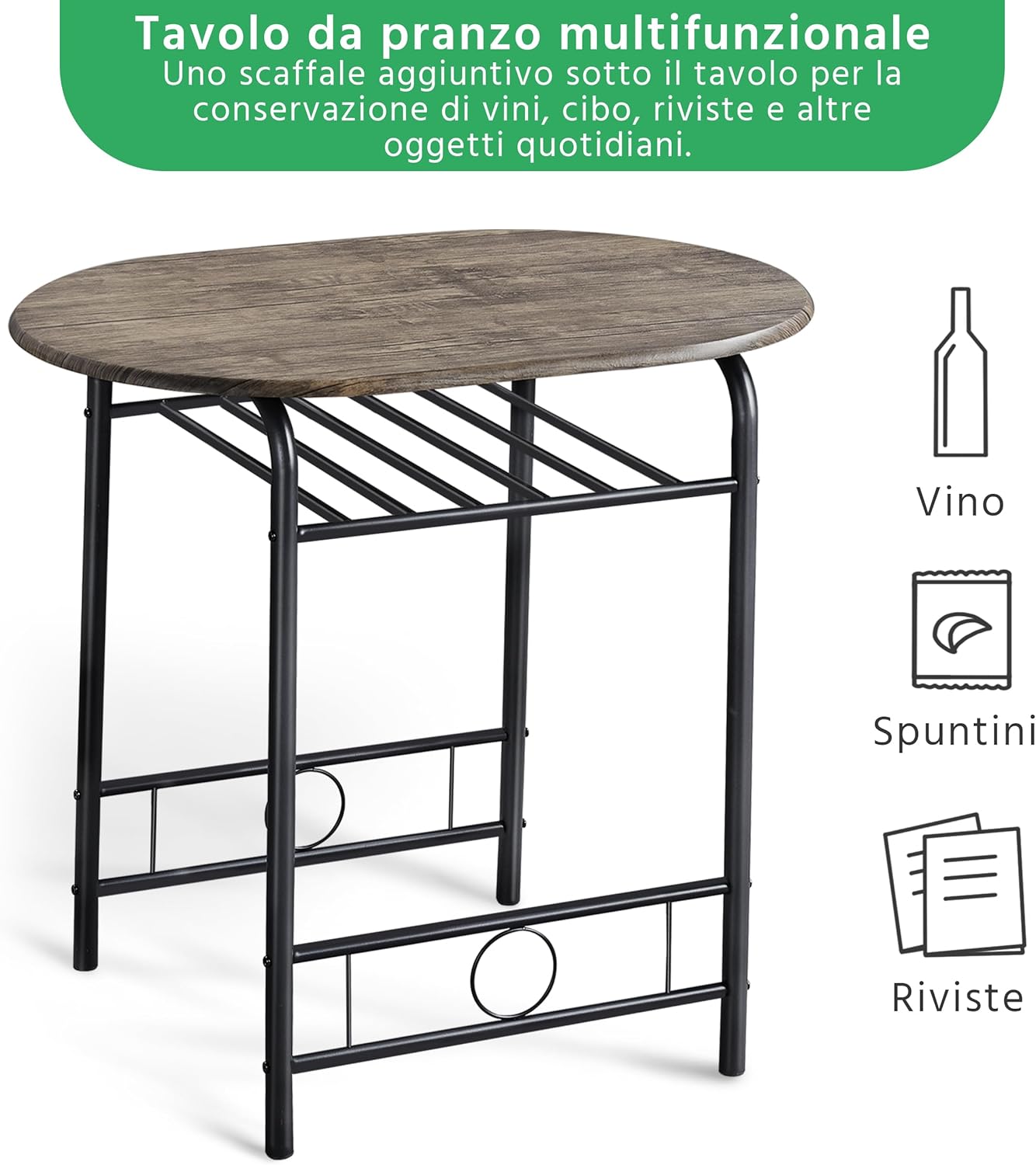 Thumbnail 4 de Yaheetech Set Mobili da Bar Tavolo e 2 Sedie – design compatto in legno e metallo per spazi piccoli
