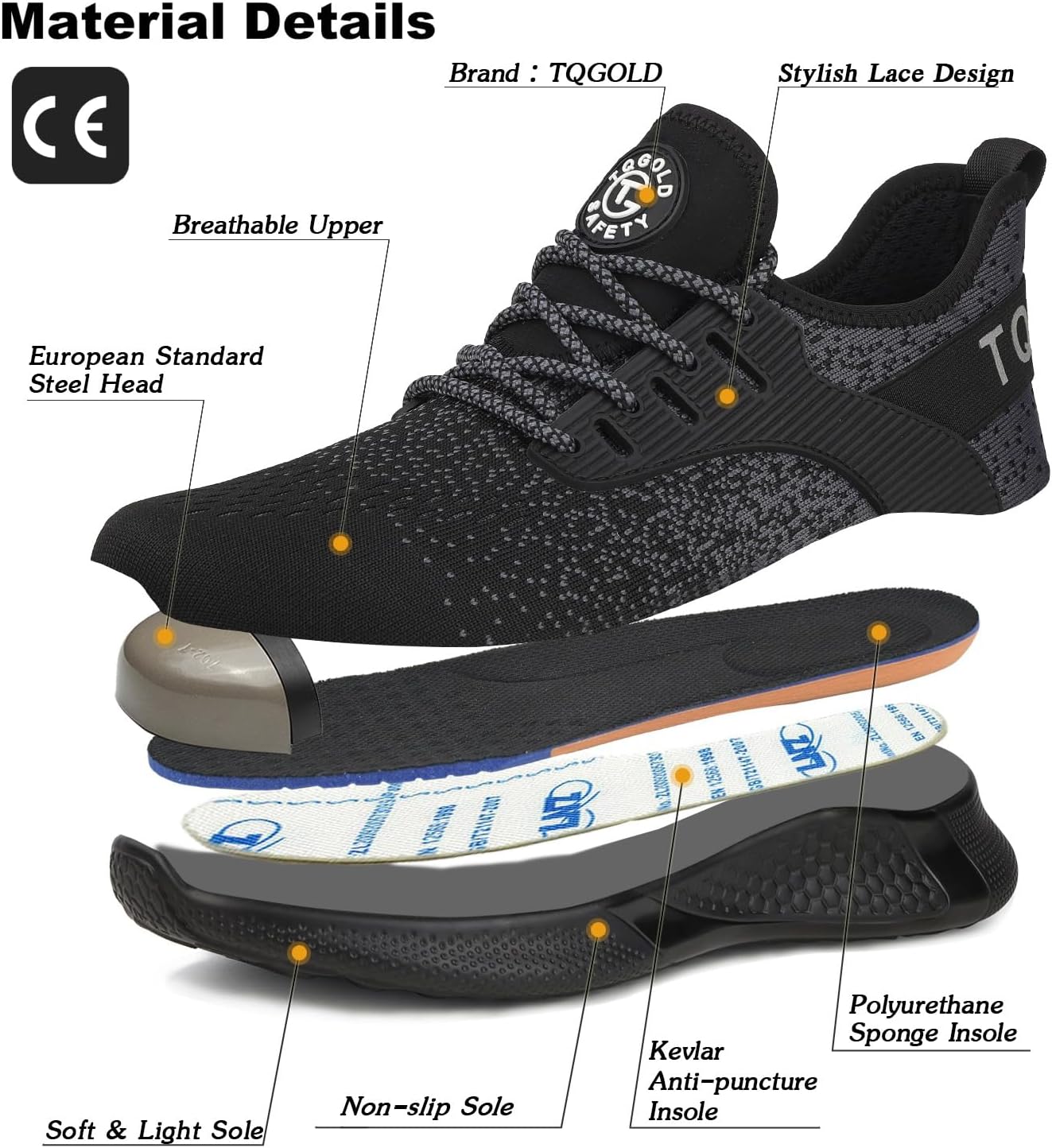 Thumbnail 3 de TQGOLD Scarpe antinfortunistiche: sneakers unisex leggere con punta in acciaio per protezione e comfort