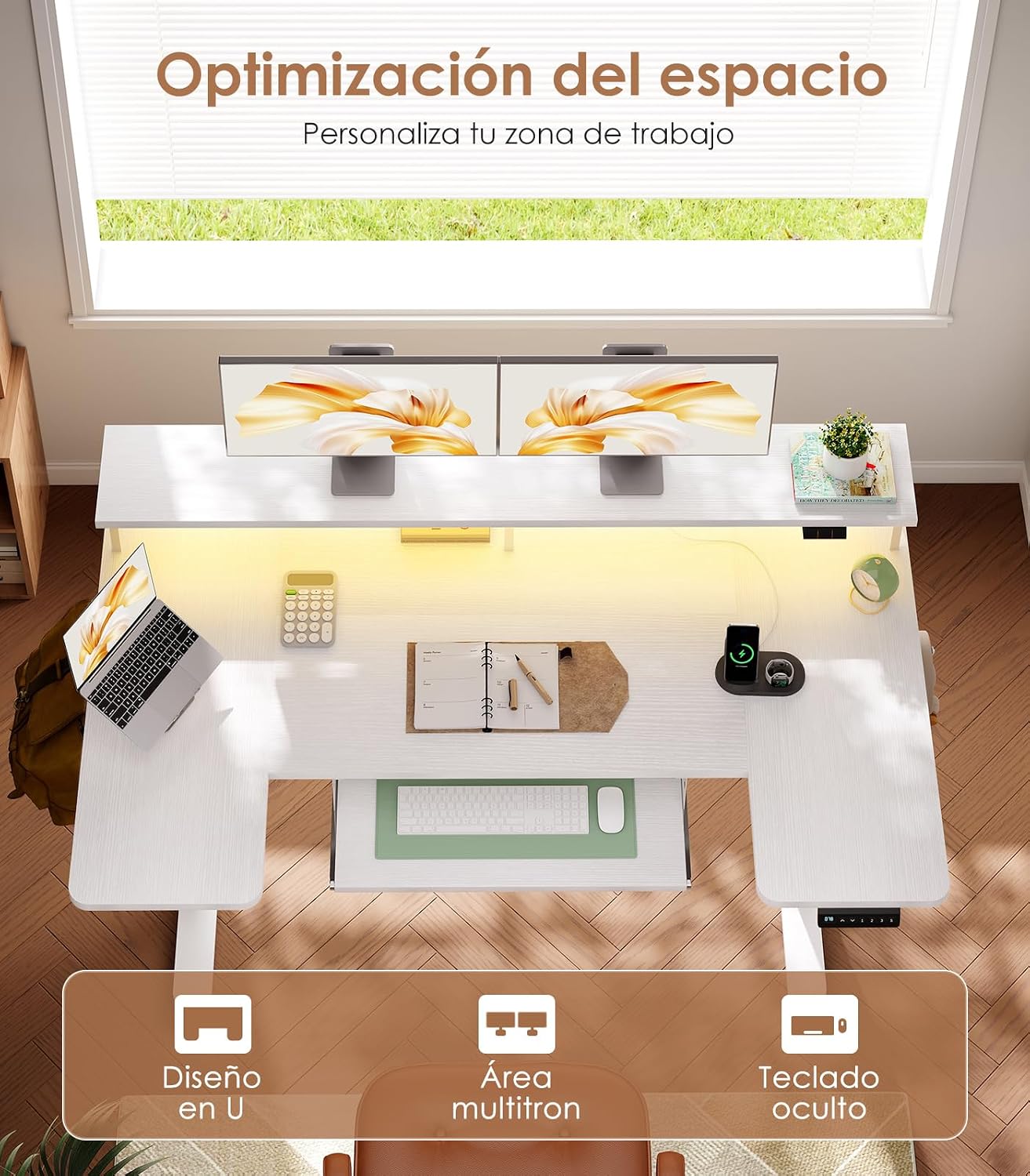 Detalle de OffiGo U Forma Mesa Escritorio Elevable 140 cm