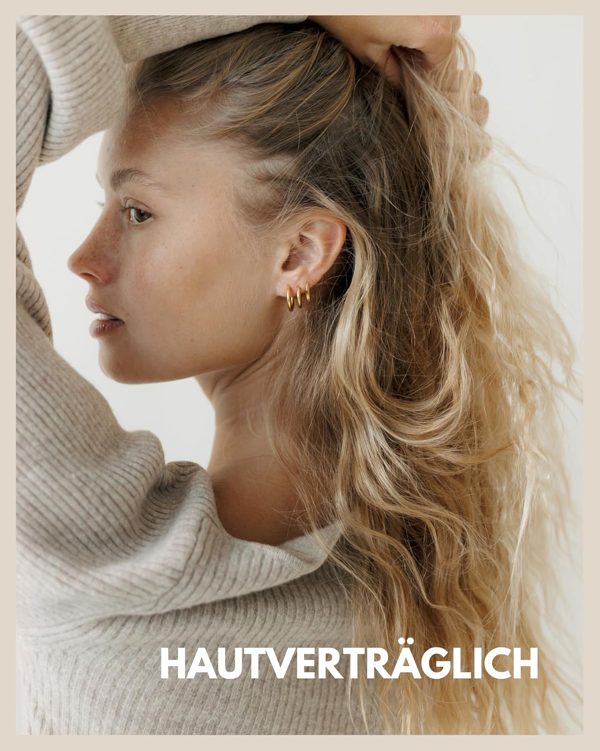 Detalle 2 de Creolen Edelstahl Damen – 3 Paar kleine Kreolen 12/14/16 mm | Chirurgenstahl 18K Gold, Roségold oder Silber