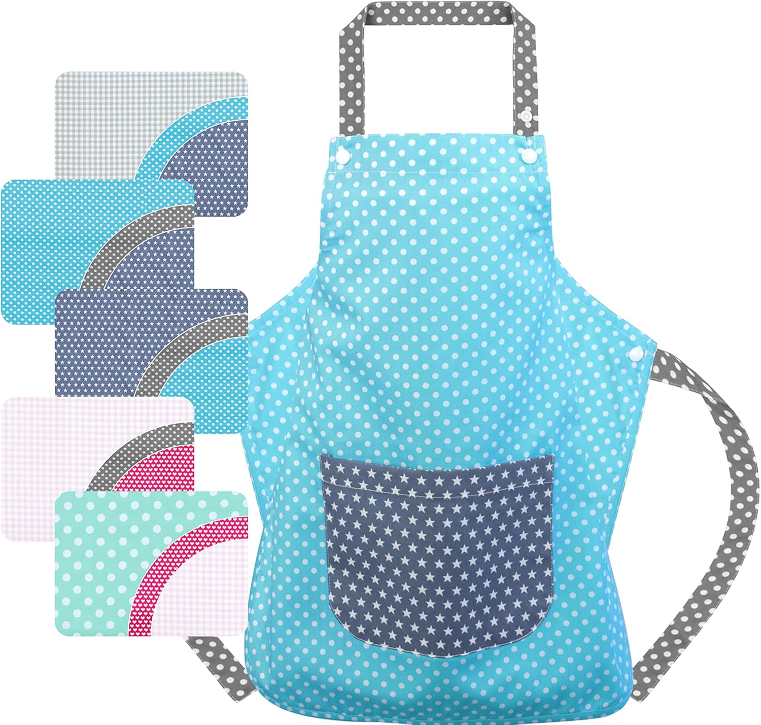 Detalle de Emily’s Check Tablier à bavette pour enfants – 3–6 ans, 2 tailles, 5 variantes