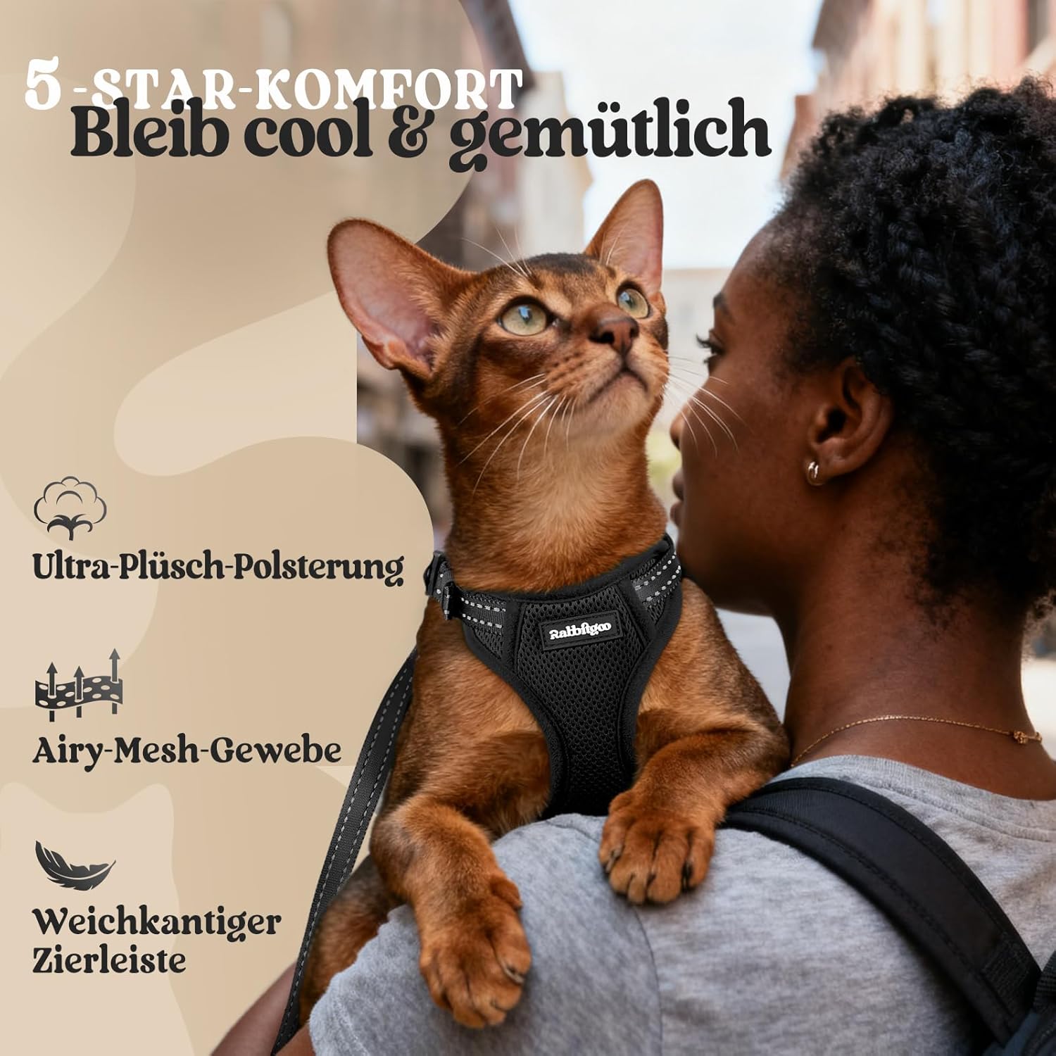 Detalle de rabbitgoo Katzengeschirr mit Leine, Ausbruchsicheres Brustgeschirr-Set (S) für Katzen, reflektierend, 3 Verstellbare Schnallen