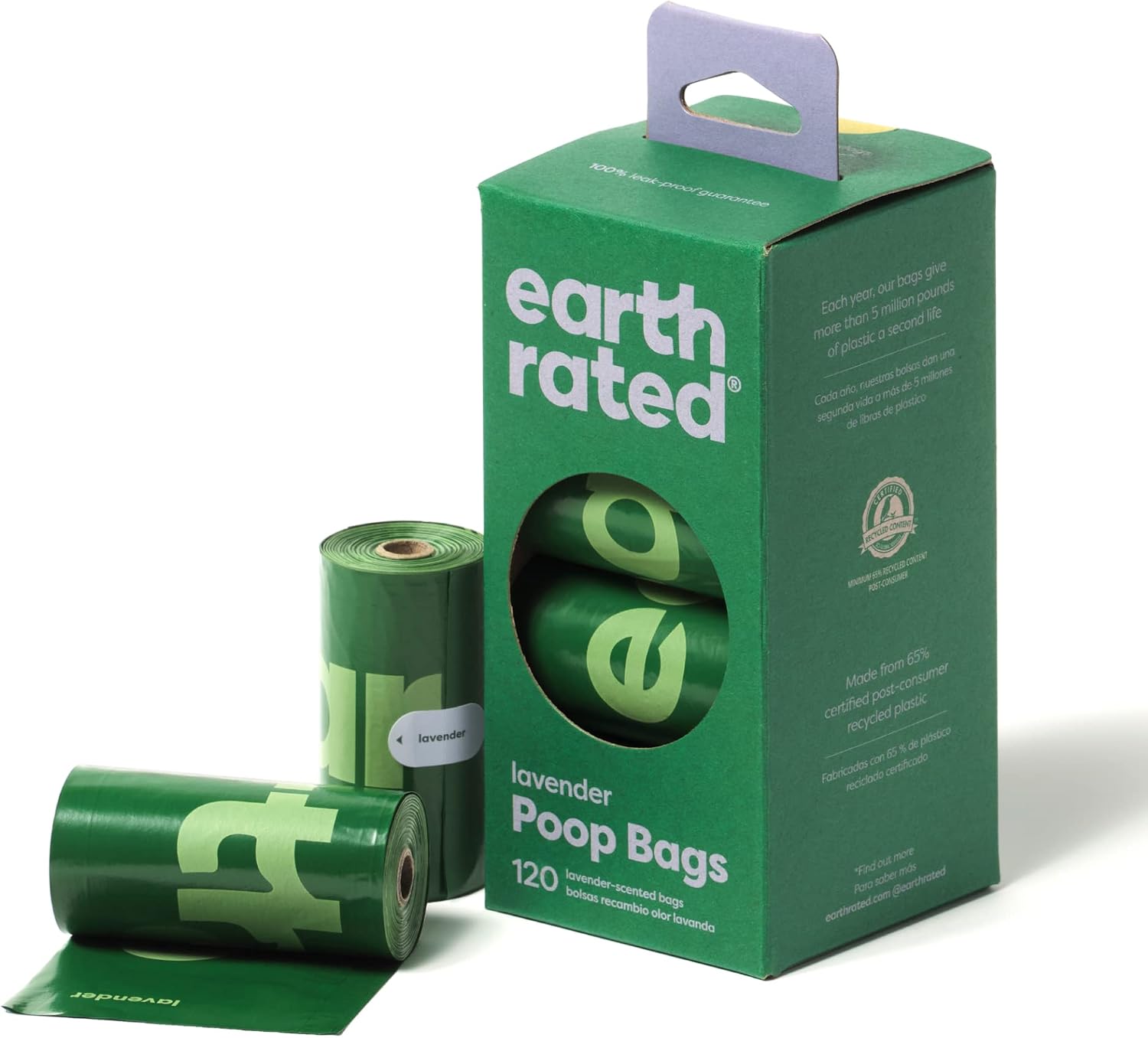 Earth Rated sacchetti igienici per cani a prova di perdite extra resistenti – rotoli di ricarica profumati alla lavanda (120 pezzi)