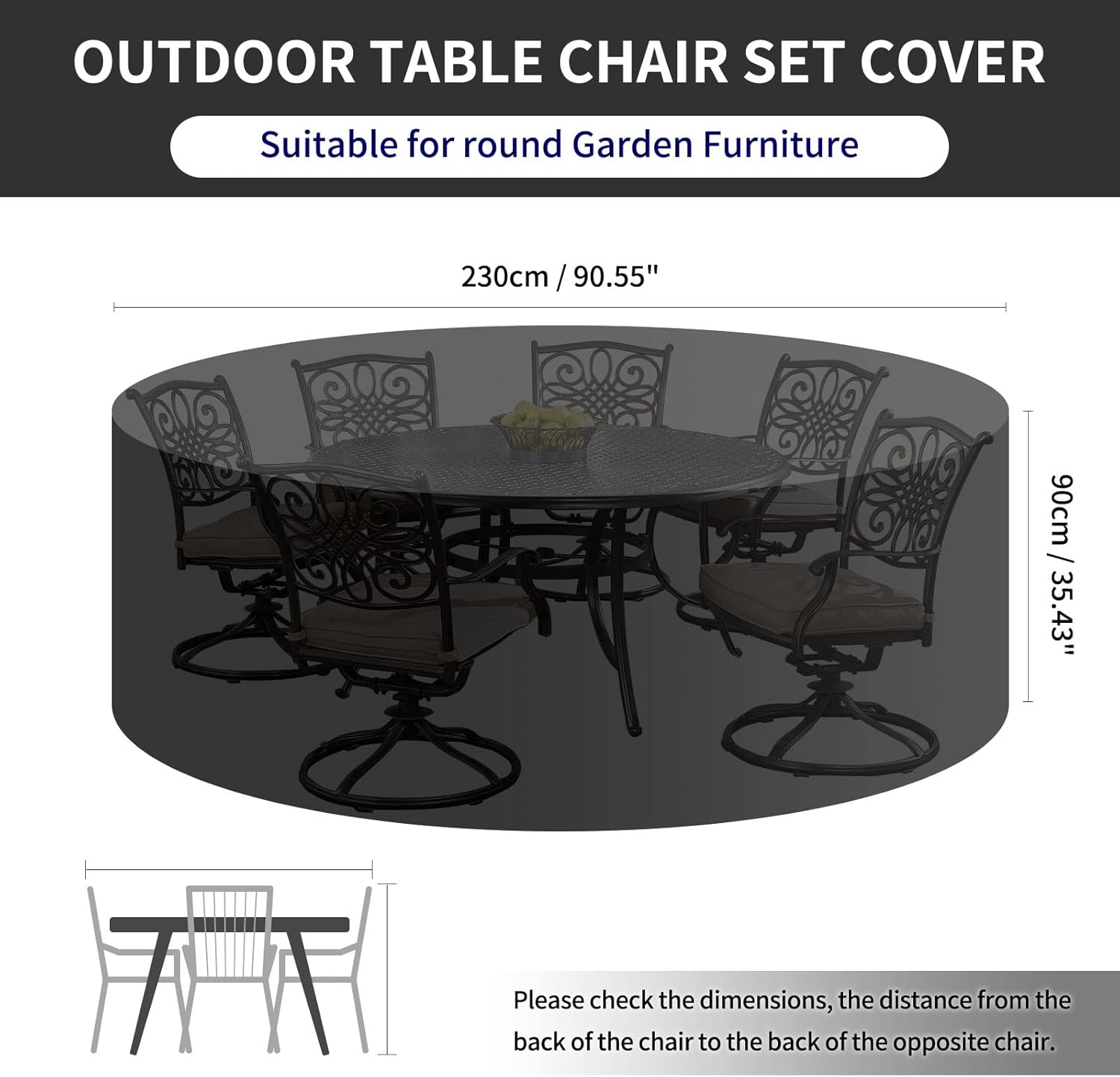Thumbnail 1 de PATIO PLUS Garden Heavy Duty Round Table Cover 230x90cm – 600D Oxford, Windproof & Waterproof