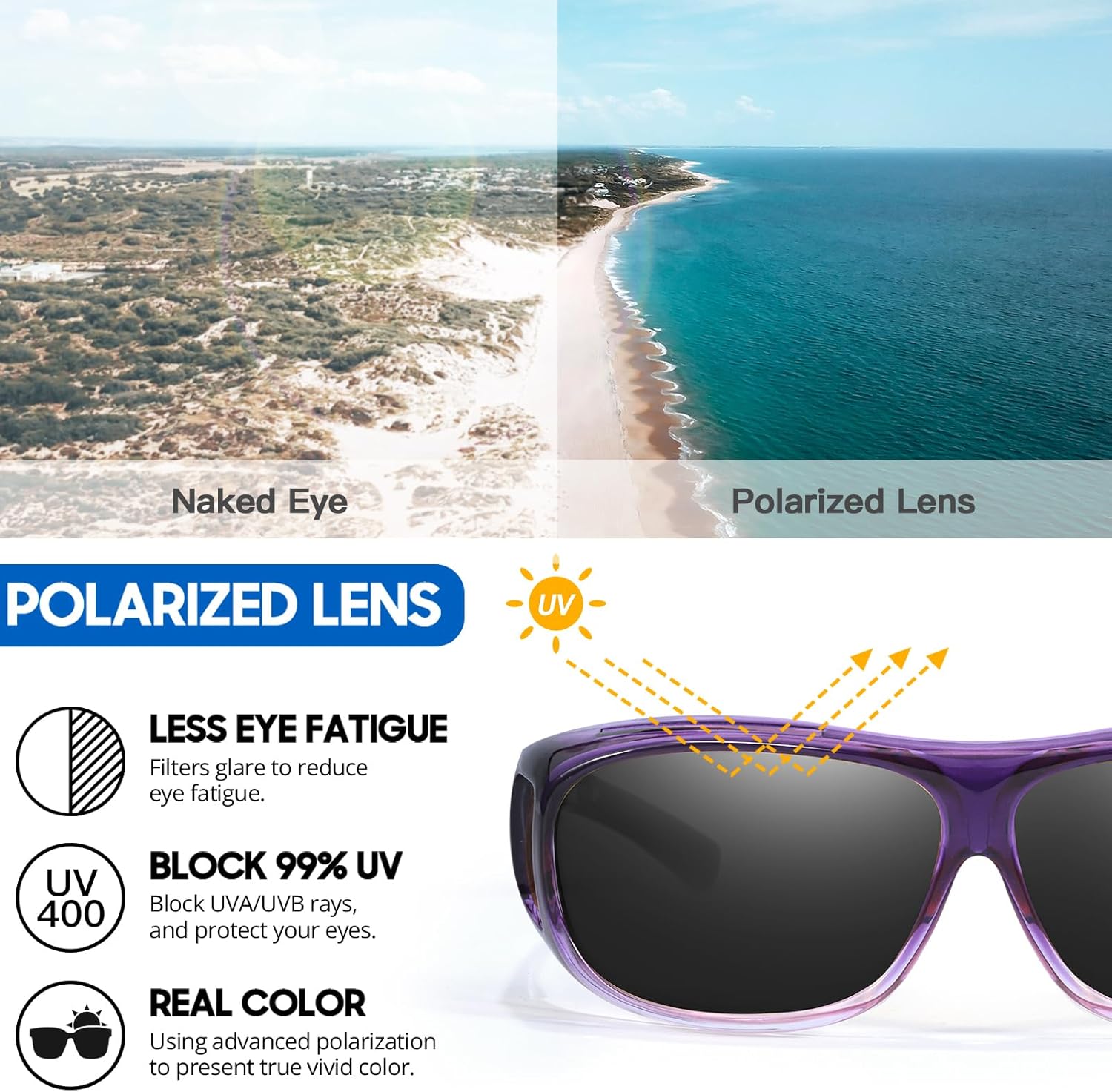 Thumbnail 6 de Myiaur over-glasses polarised wraparound sunglasses with UV400 protection