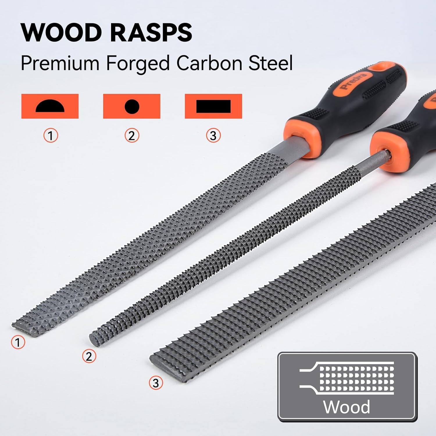 Detalle de Kit de 3 limes à bois Preciva (plate, demi-ronde, ronde) en acier carbone 45#
