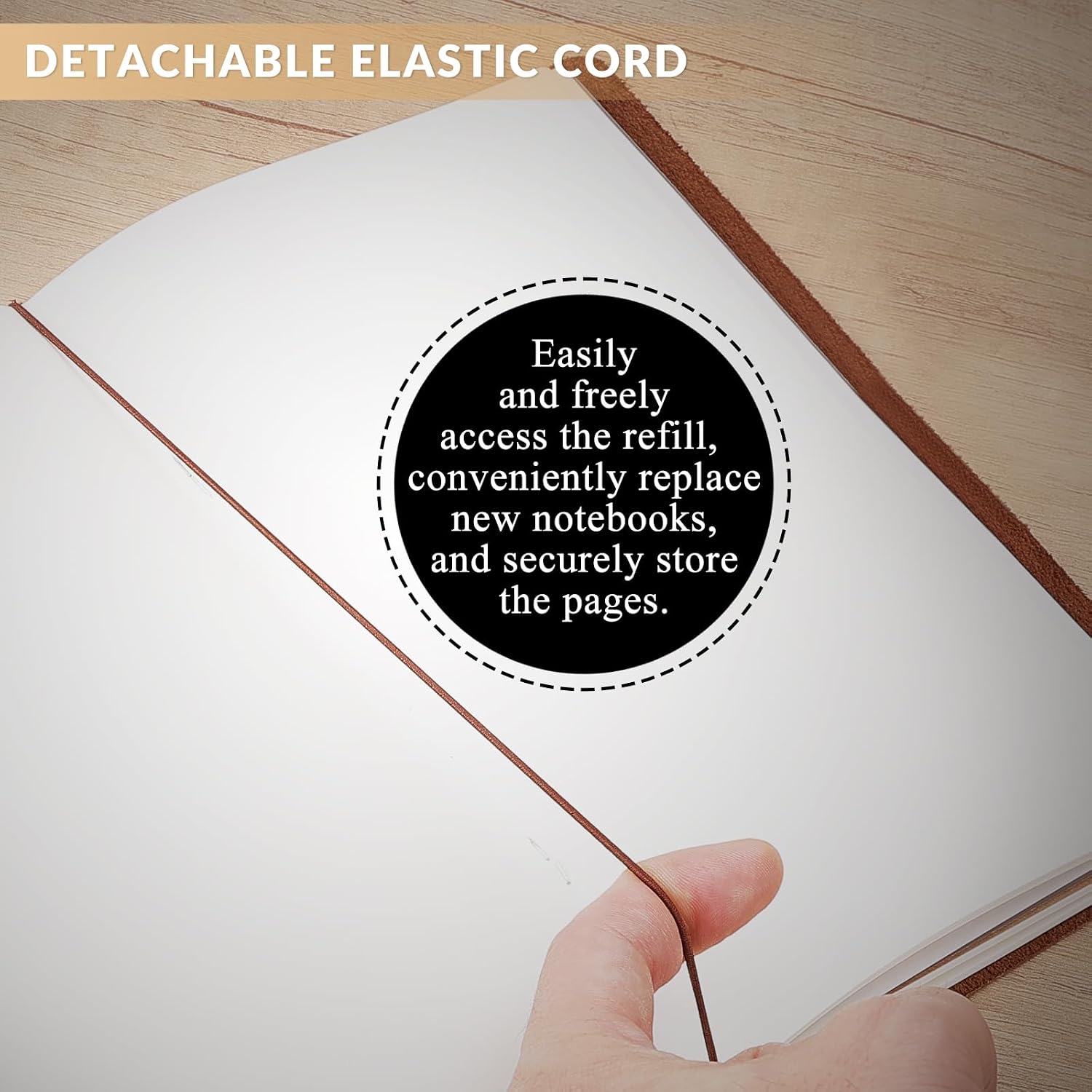 Thumbnail 4 de TIDING Genuine Leather Refillable Travel Journal, A5, 100 GSM Paper, Dark Brown
